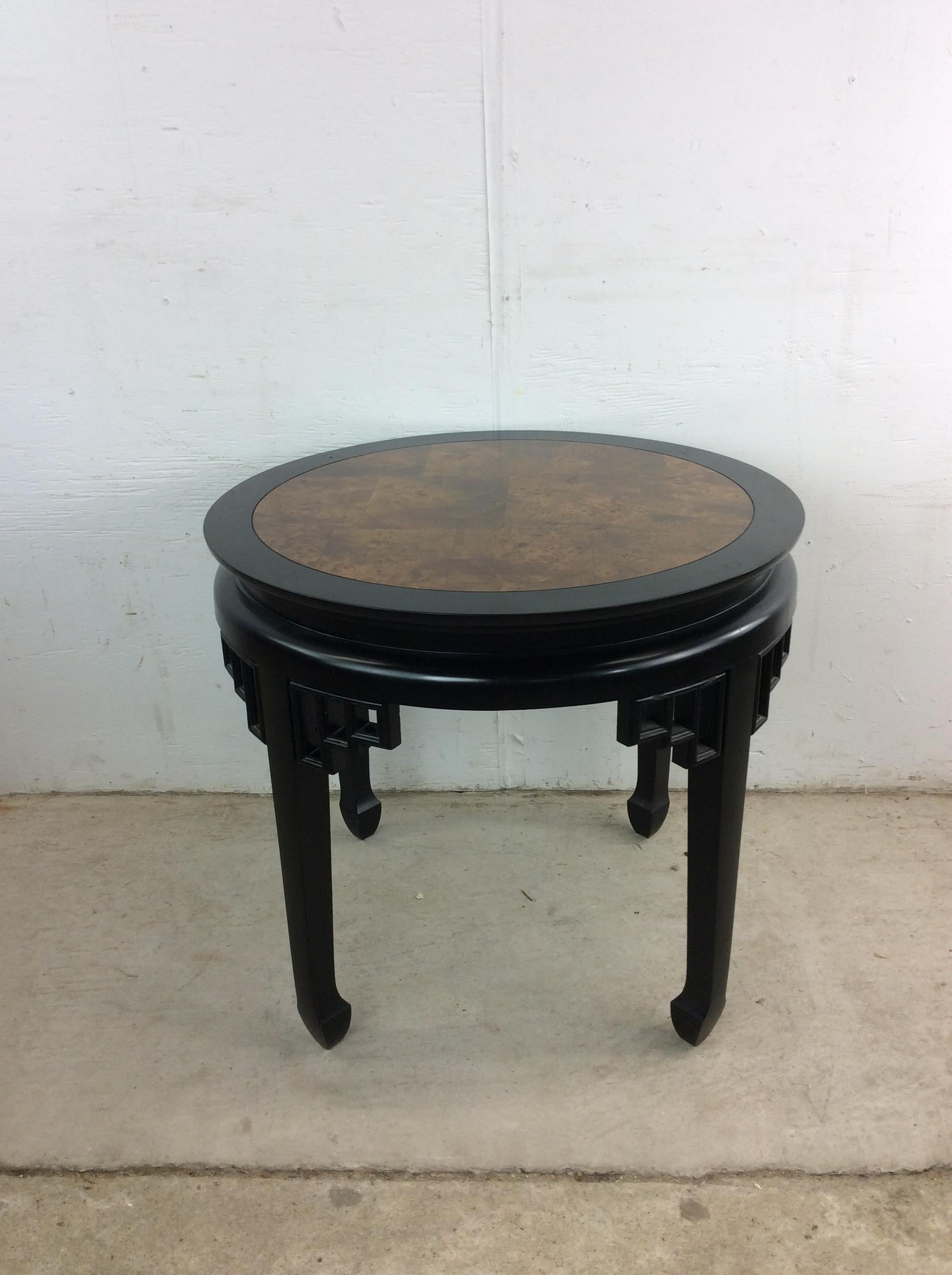 American Mid Century Ming Style End Table with Burl Top For Sale