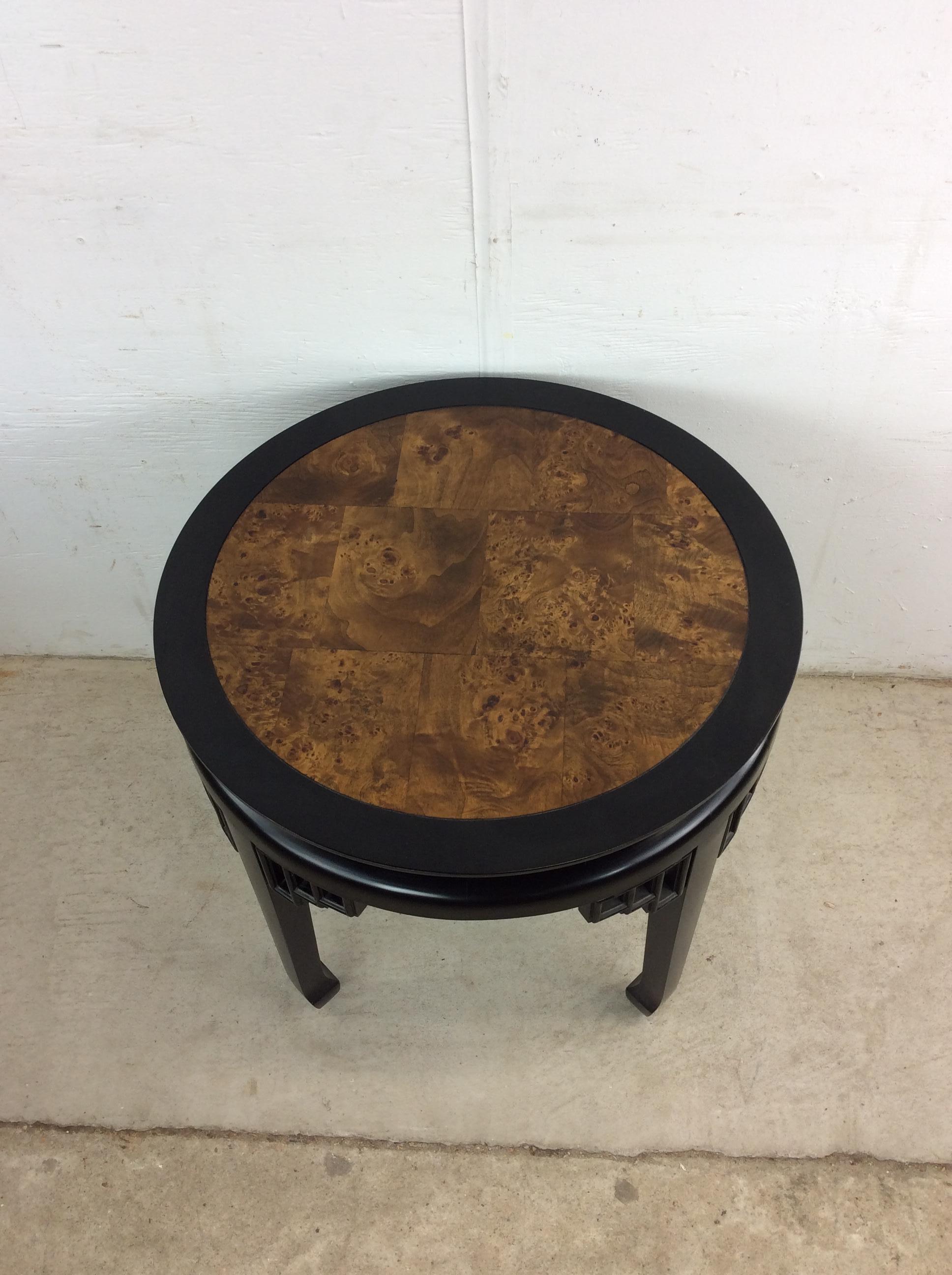 Veneer Mid Century Ming Style End Table with Burl Top For Sale