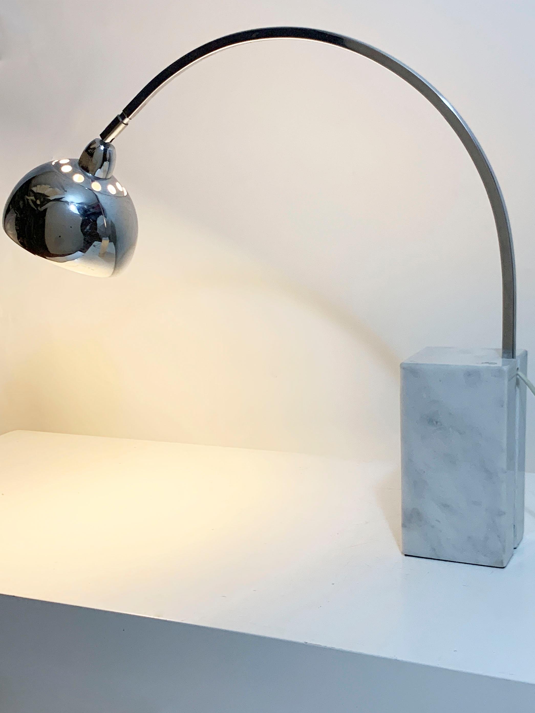 Chrome Mid Century Mini Arco Table Lamp in the style of Achille Castiglioni For Sale