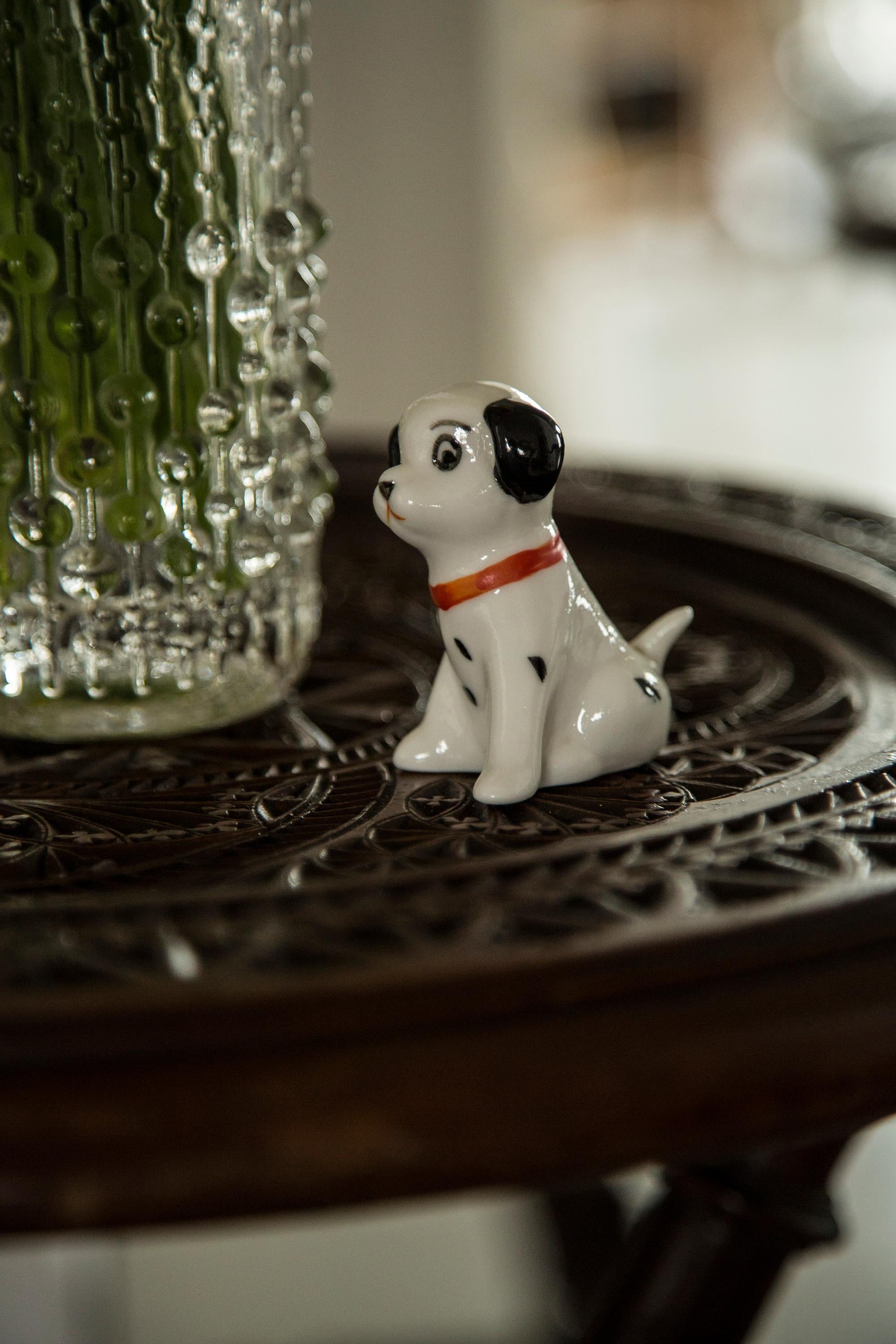 Hand-Painted Midcentury Mini White Dalmatian Dog Sculpture, Italy, 1960s For Sale