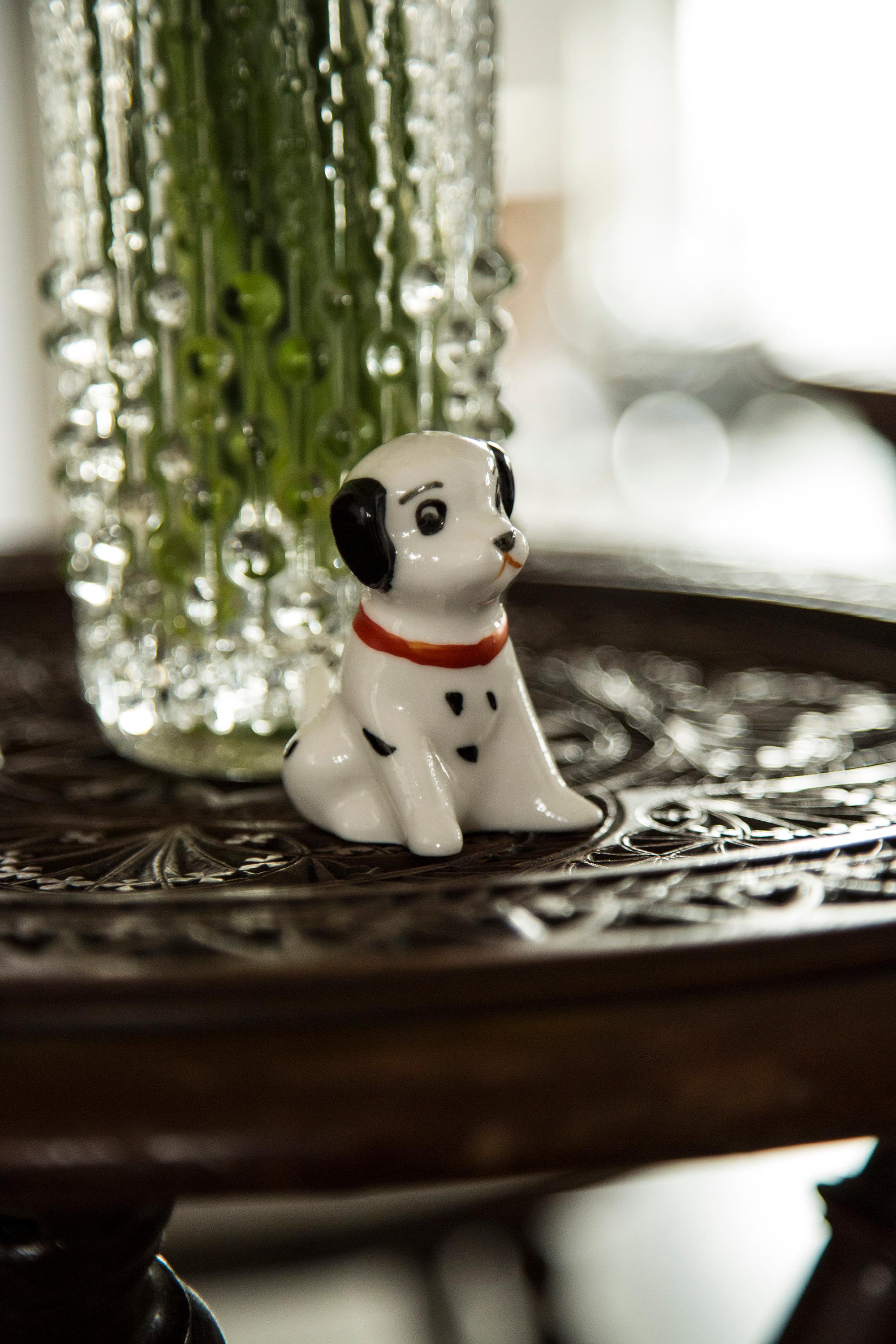 Hand-Painted Midcentury Mini White Dalmatian Dog Sculpture, Italy, 1960s For Sale