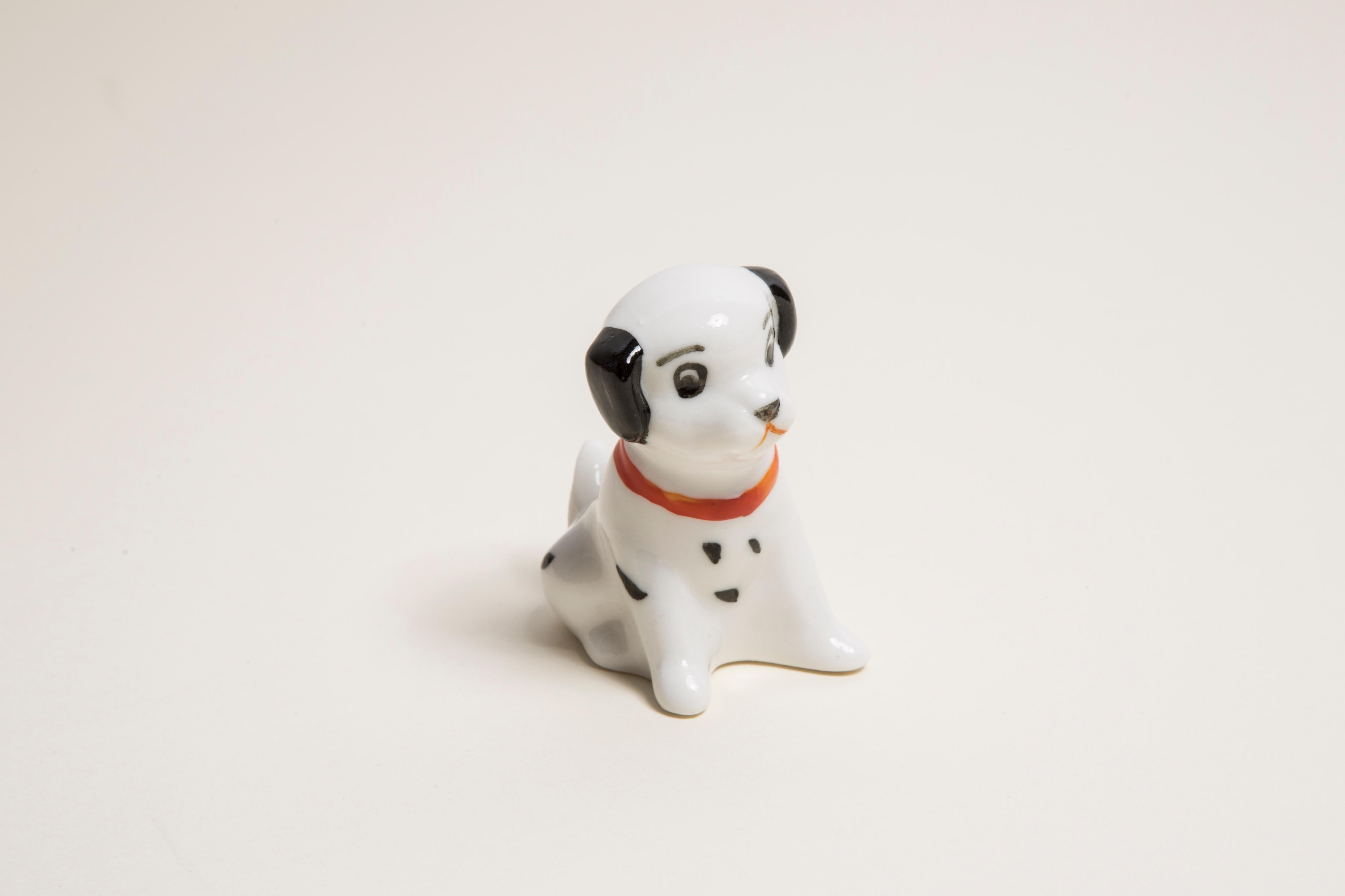 Ceramic Midcentury Mini White Dalmatian Dog Sculpture, Italy, 1960s For Sale