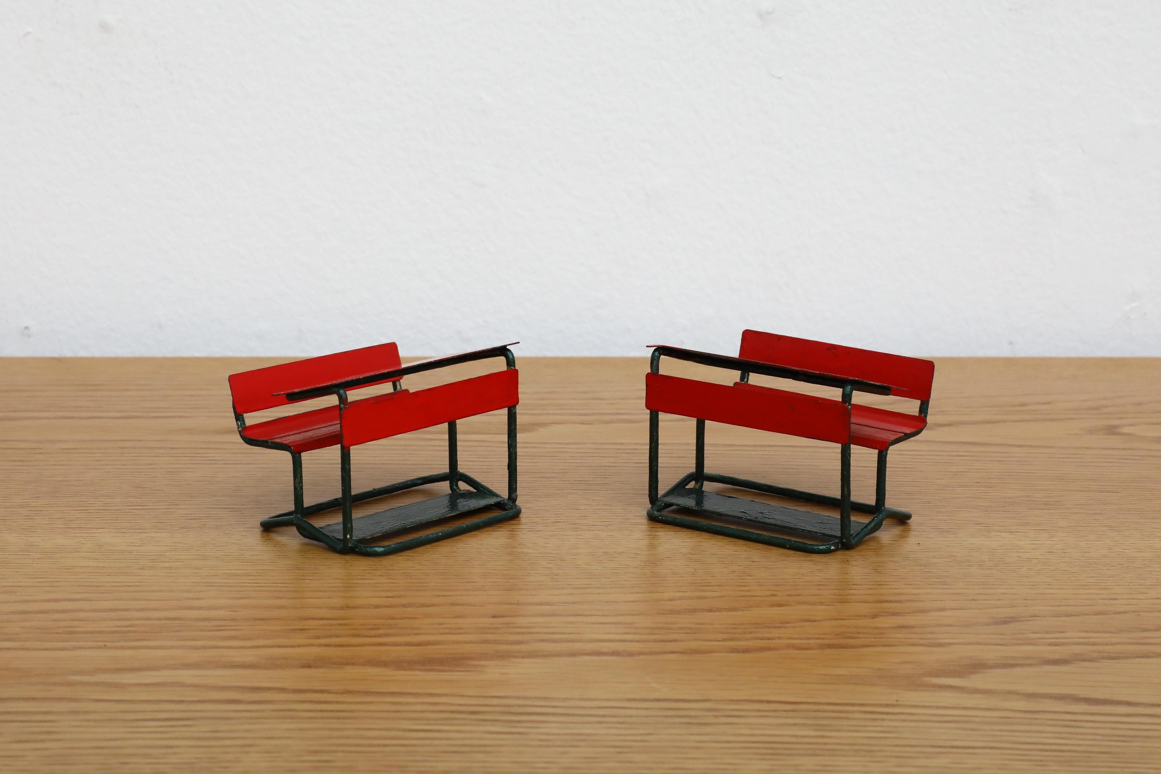 Mid-Century Modern Mid-Century Miniature School Desks in Red and Black Painted Metal For Sale