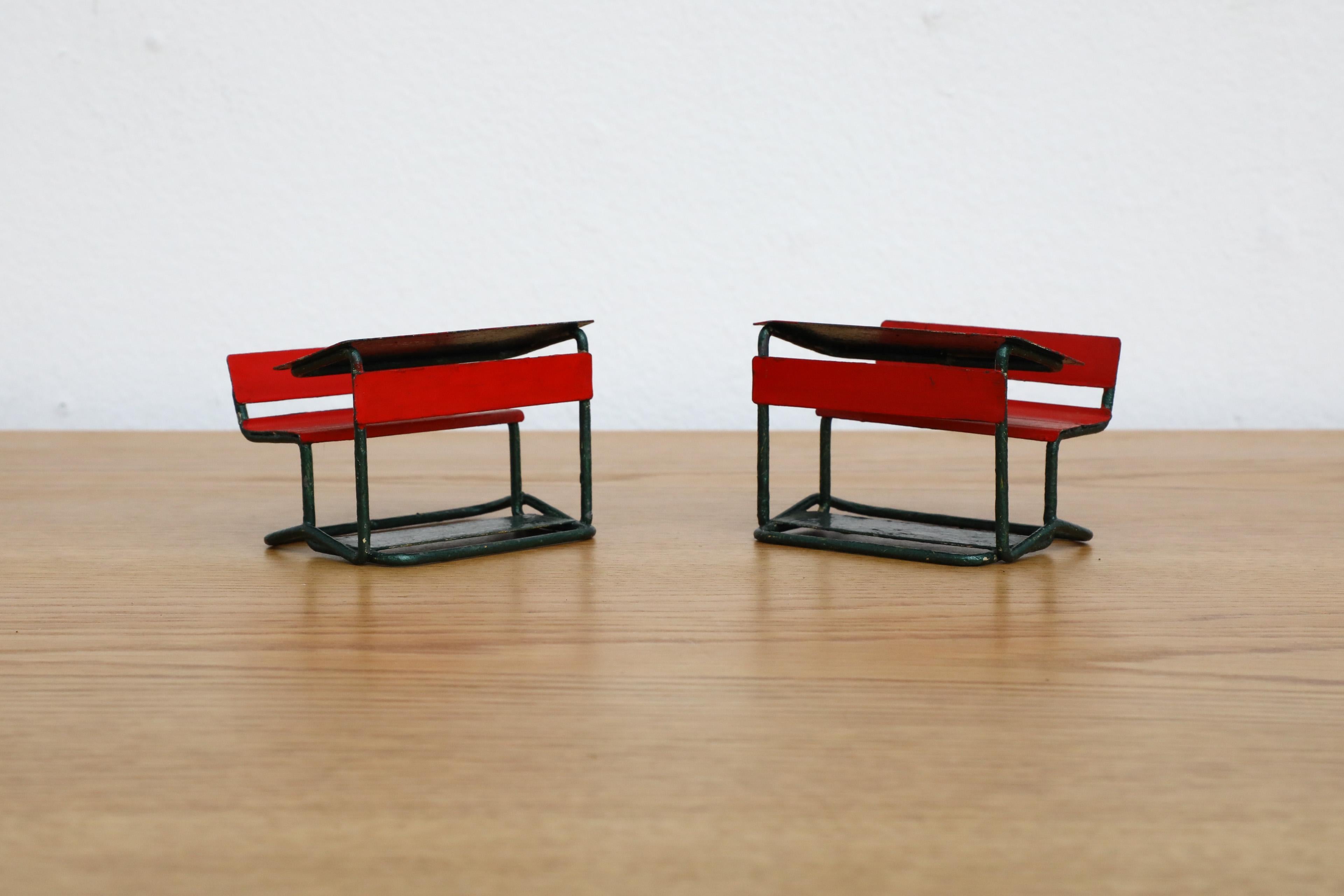 Dutch Mid-Century Miniature School Desks in Red and Black Painted Metal For Sale