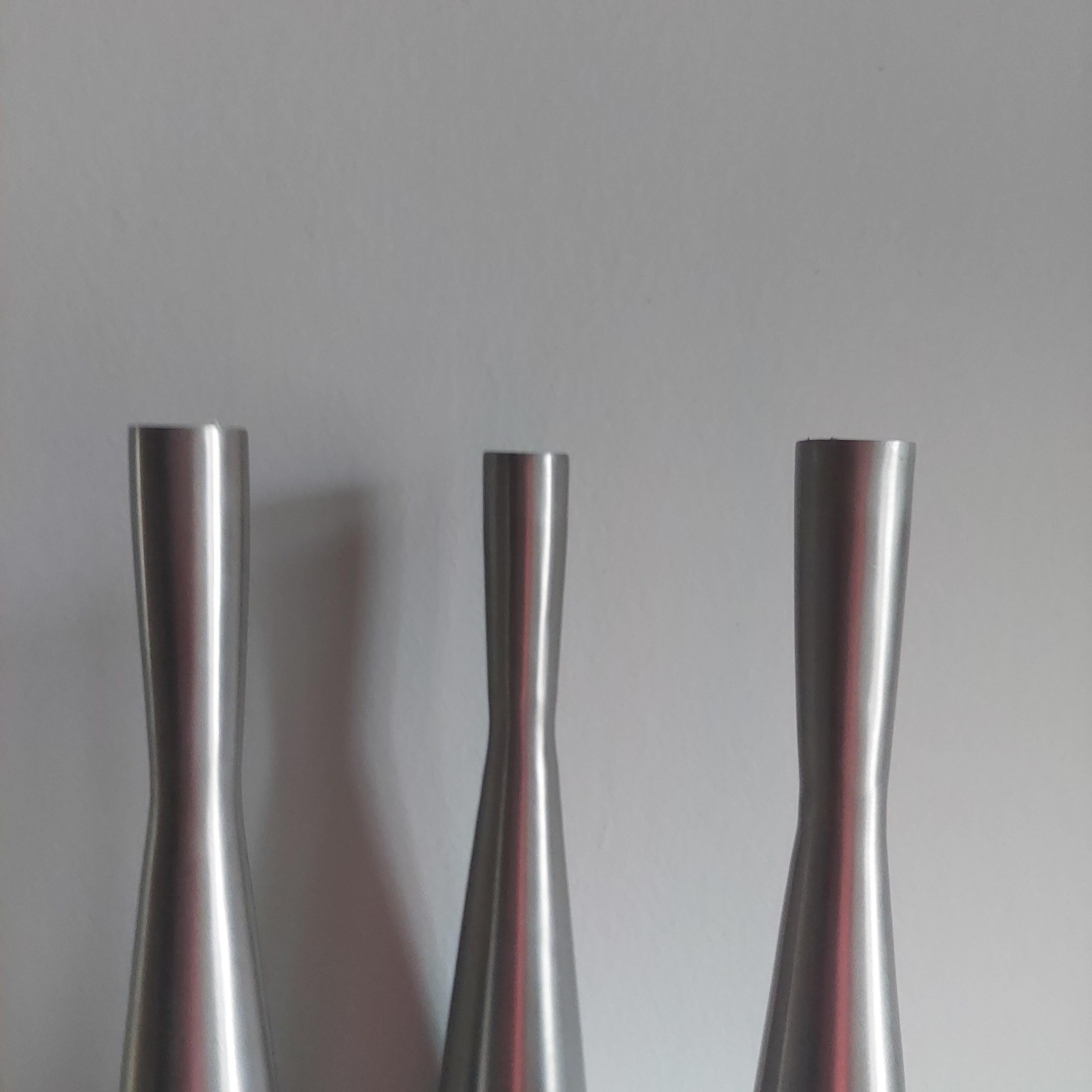 20th Century Mid Century Minimalist Aluminum Candle Holders Candlesticks, set of 3, 70s For Sale
