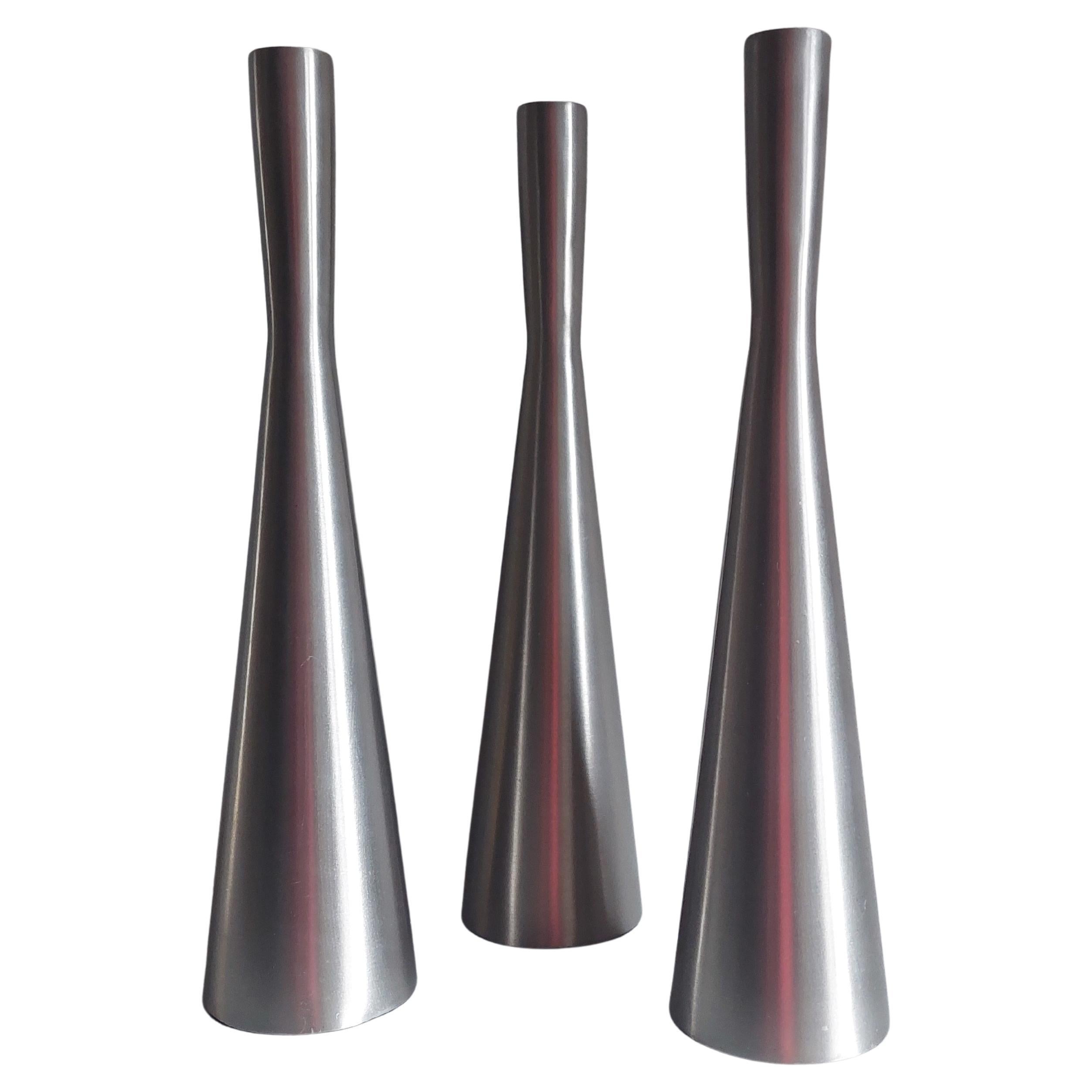 Minimalistische Mid-Century-Kerzenhalter aus Aluminium, 3er-Set Kerzenständer, 70er-Jahre