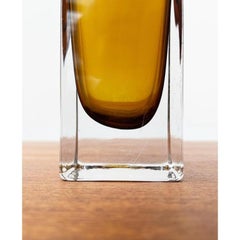 Mid-Century Minimalist Amber Colored Block Glass Vase, 1960s