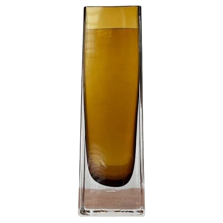 Mid-Century Minimalist Amber Colored Block Glass Vase, 1960s