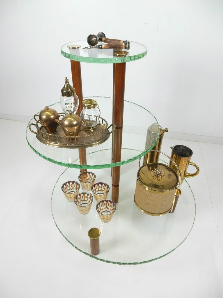 Italian 3Tier Floating Chiseled edge Glass Dry Bar Table For Sale at 1stDibs