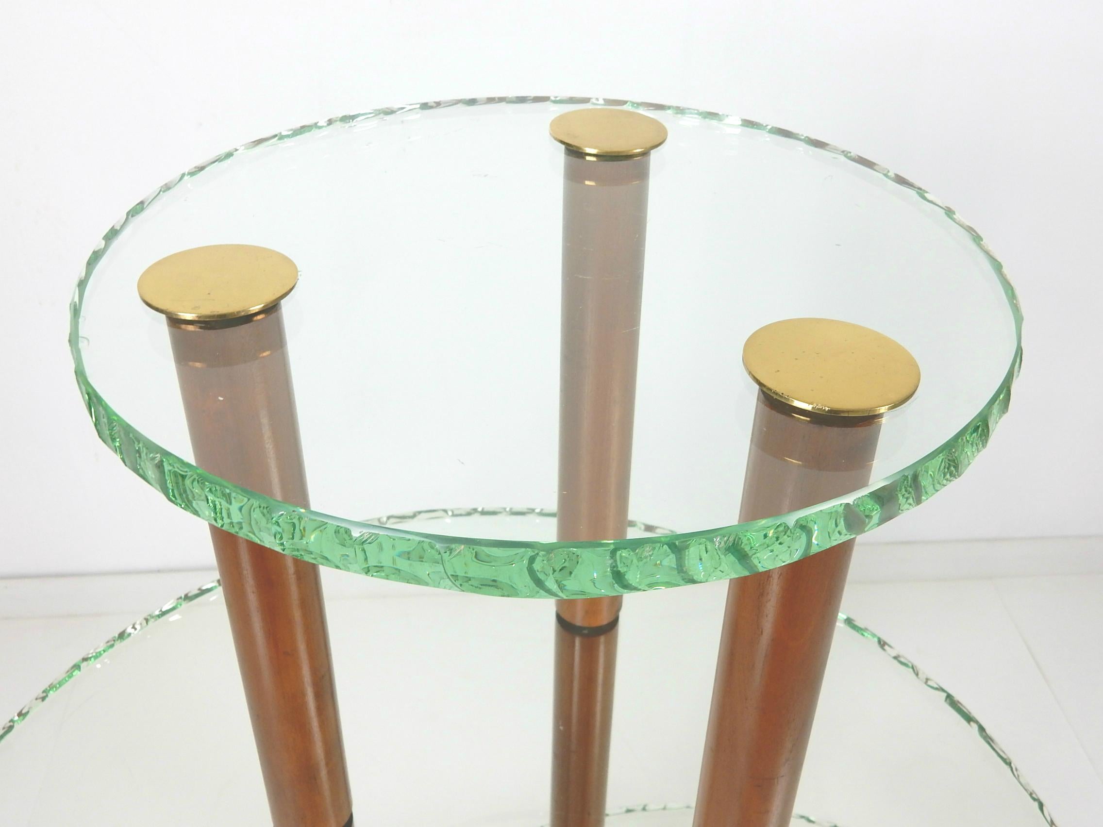 Mid-Century Modern Chiseled Edge Green Glass Etagere' Vitrine Table after Max Ingrand For Sale