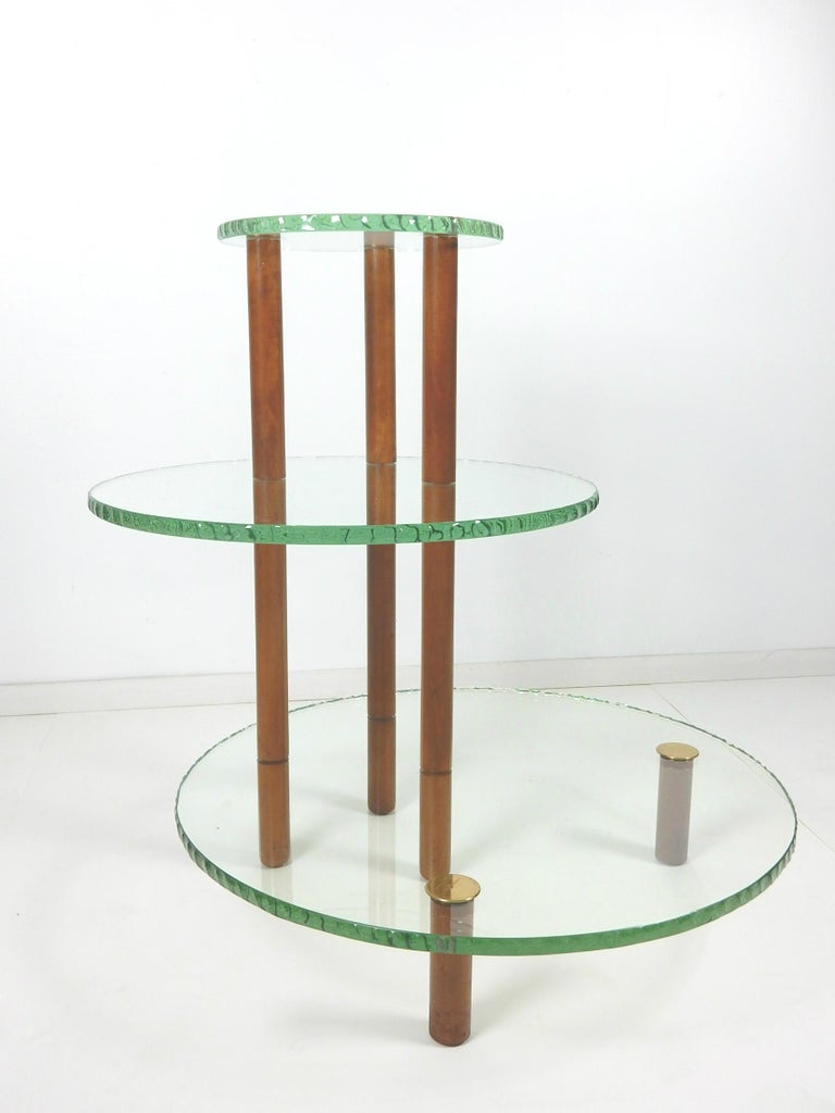 Mid Century Minimalist Fontana Arte 3Tier Chiseled Glass Bar Table For