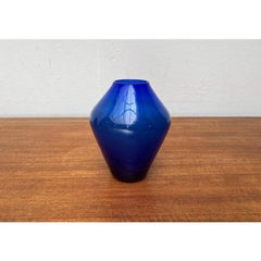 Mid-Century Modern Glass Vase, Blue, 1960s Design, Vintage Decor