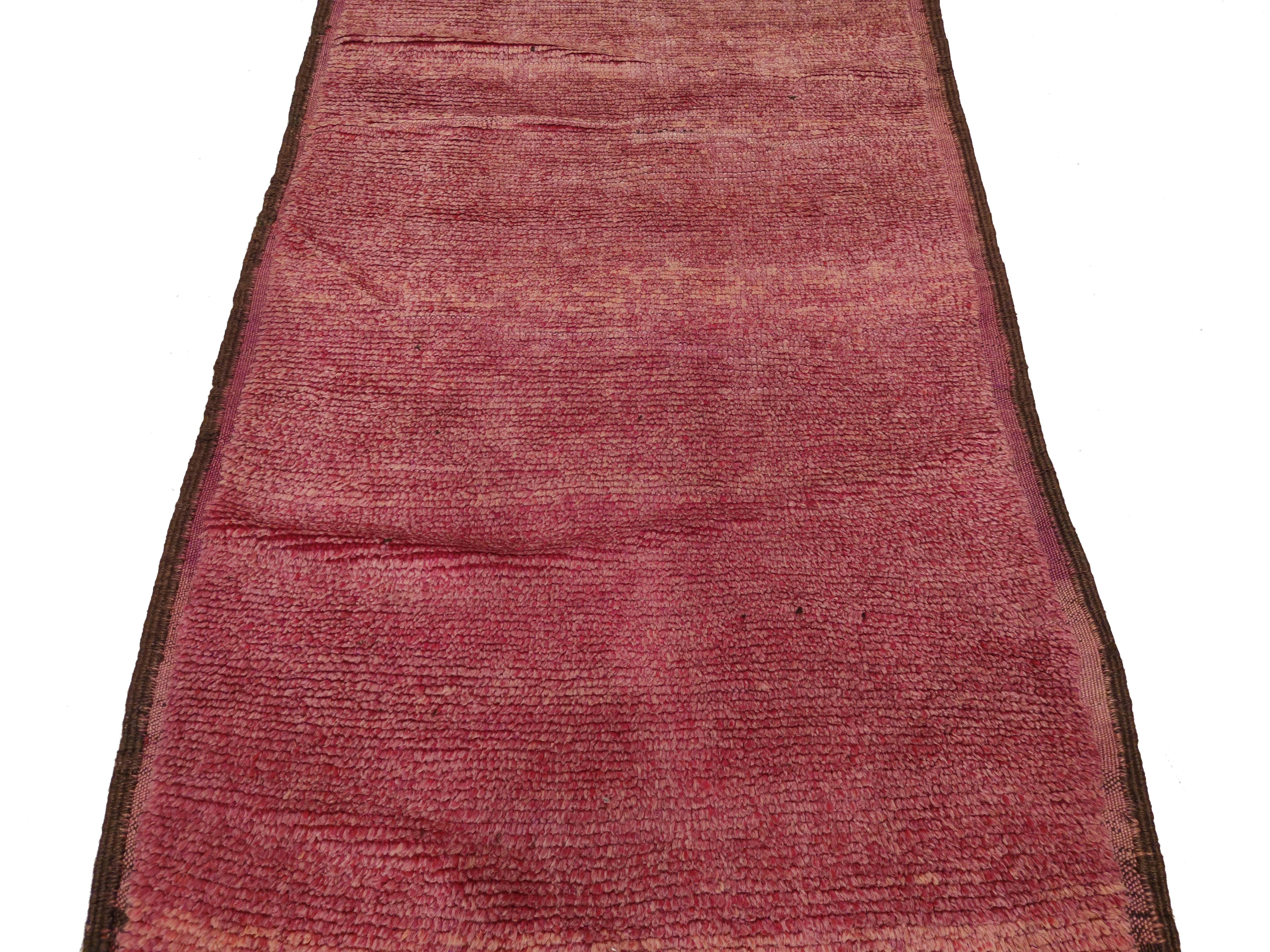 Hand-Knotted Mid-Century Minimalist Open Field Mulberry Purple Moroccan Berber Runner Rug For Sale