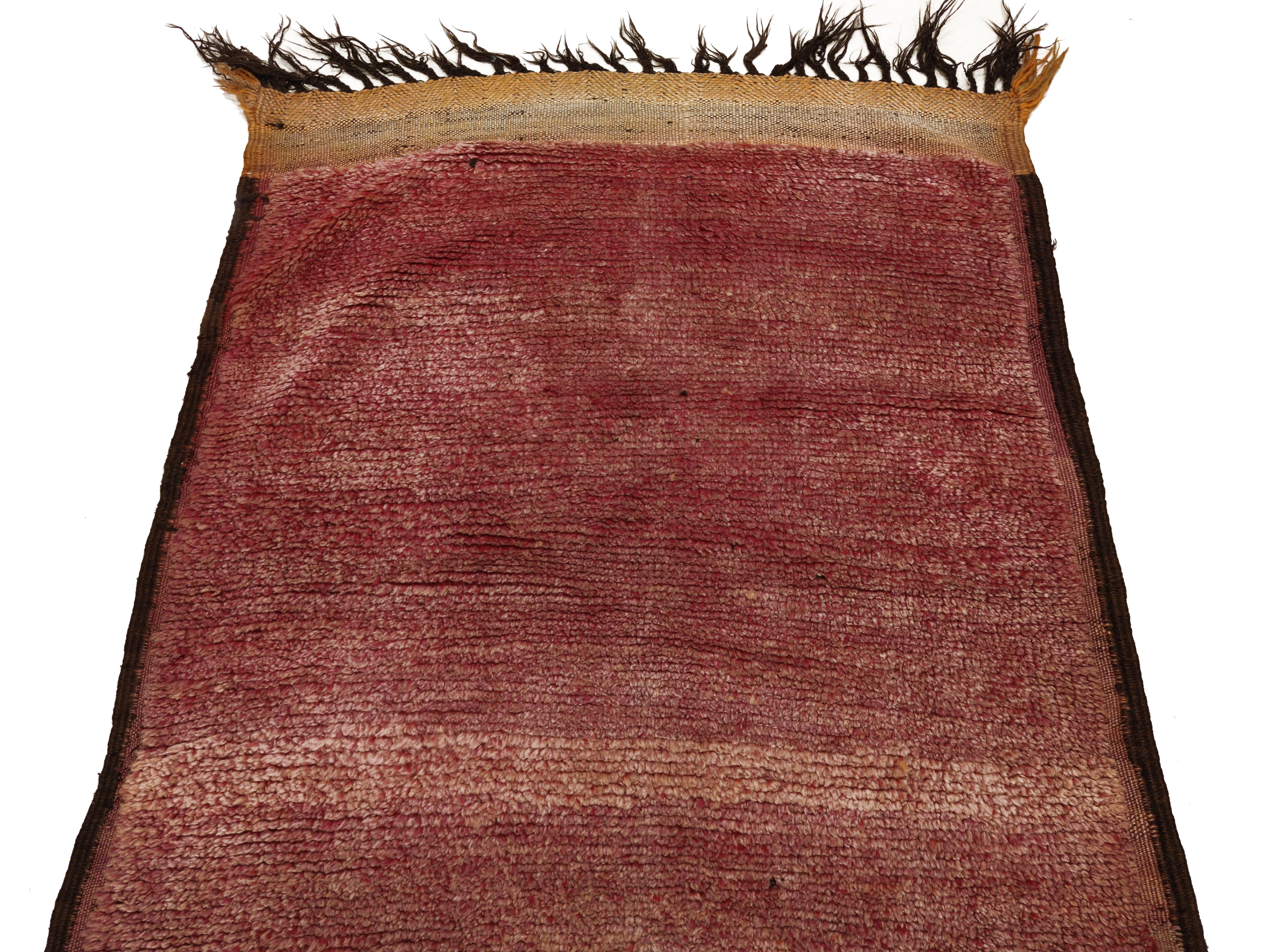 Wool Mid-Century Minimalist Open Field Mulberry Purple Moroccan Berber Runner Rug For Sale