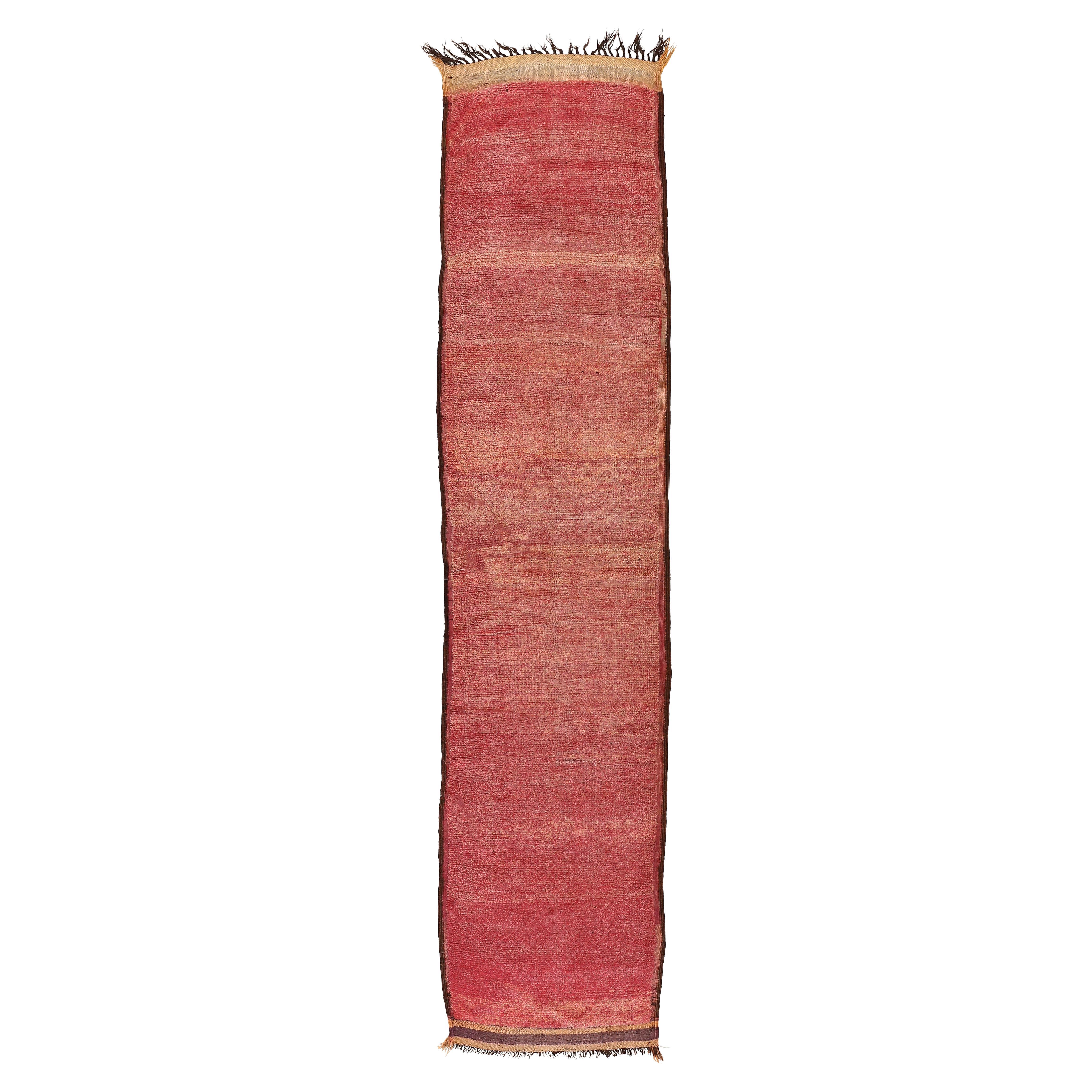 Mid-Century Minimalist Open Field Mulberry Purple Moroccan Berber Runner Rug