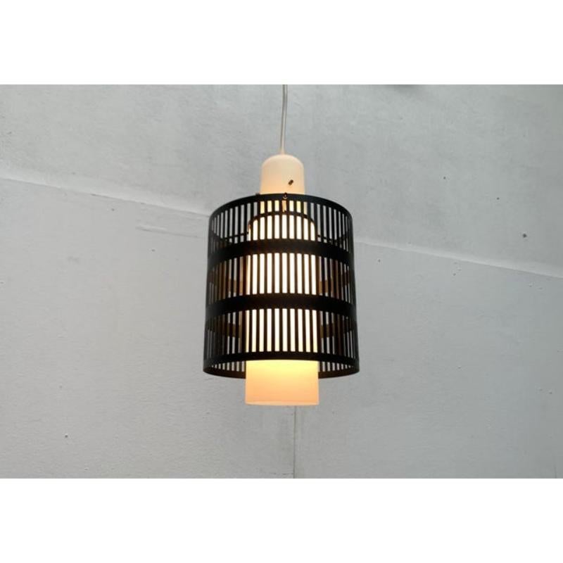 Mid-Century Minimalist Perforated Metal & Glass Pendant, 1960s For Sale 5