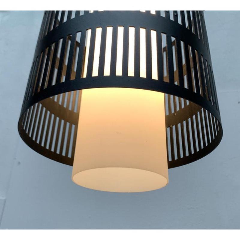 Mid-Century Minimalist Perforated Metal & Glass Pendant, 1960s For Sale 6