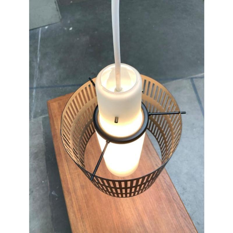 Mid-Century Modern Mid-Century Minimalist Perforated Metal & Glass Pendant, 1960s For Sale