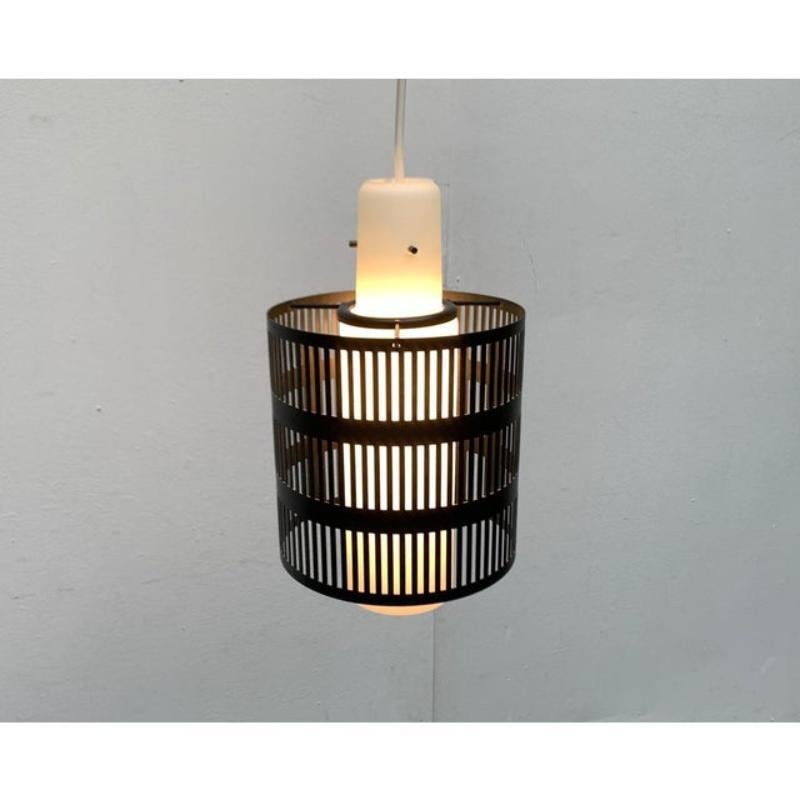 Mid-Century Minimalist Perforated Metal & Glass Pendant, 1960s In Excellent Condition For Sale In Hamburg, DE