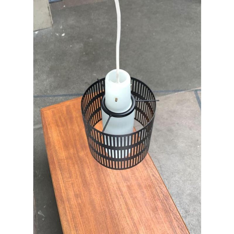 Mid-Century Minimalist Perforated Metal & Glass Pendant, 1960s For Sale 3