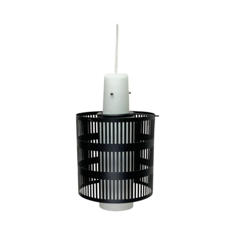 Minimalistische Pendelleuchte aus perforiertem Metall und Glas aus der Mitte des Jahrhunderts, 1960er Jahre