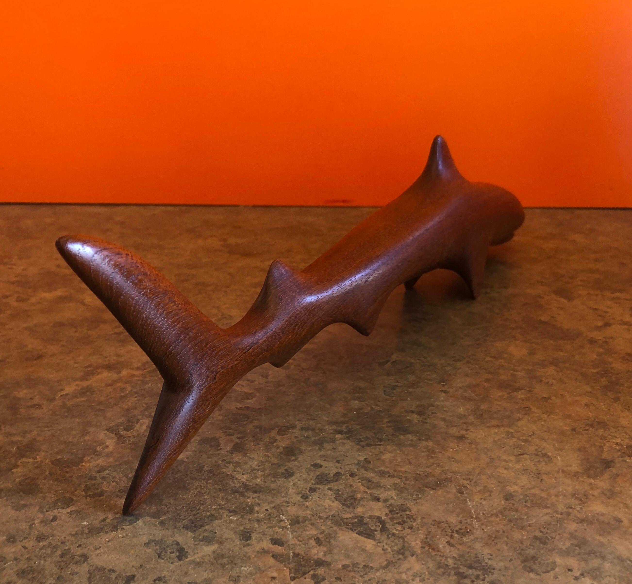 Hand-Carved Midcentury Minimalist Shark Carving / Sculpture in Teak