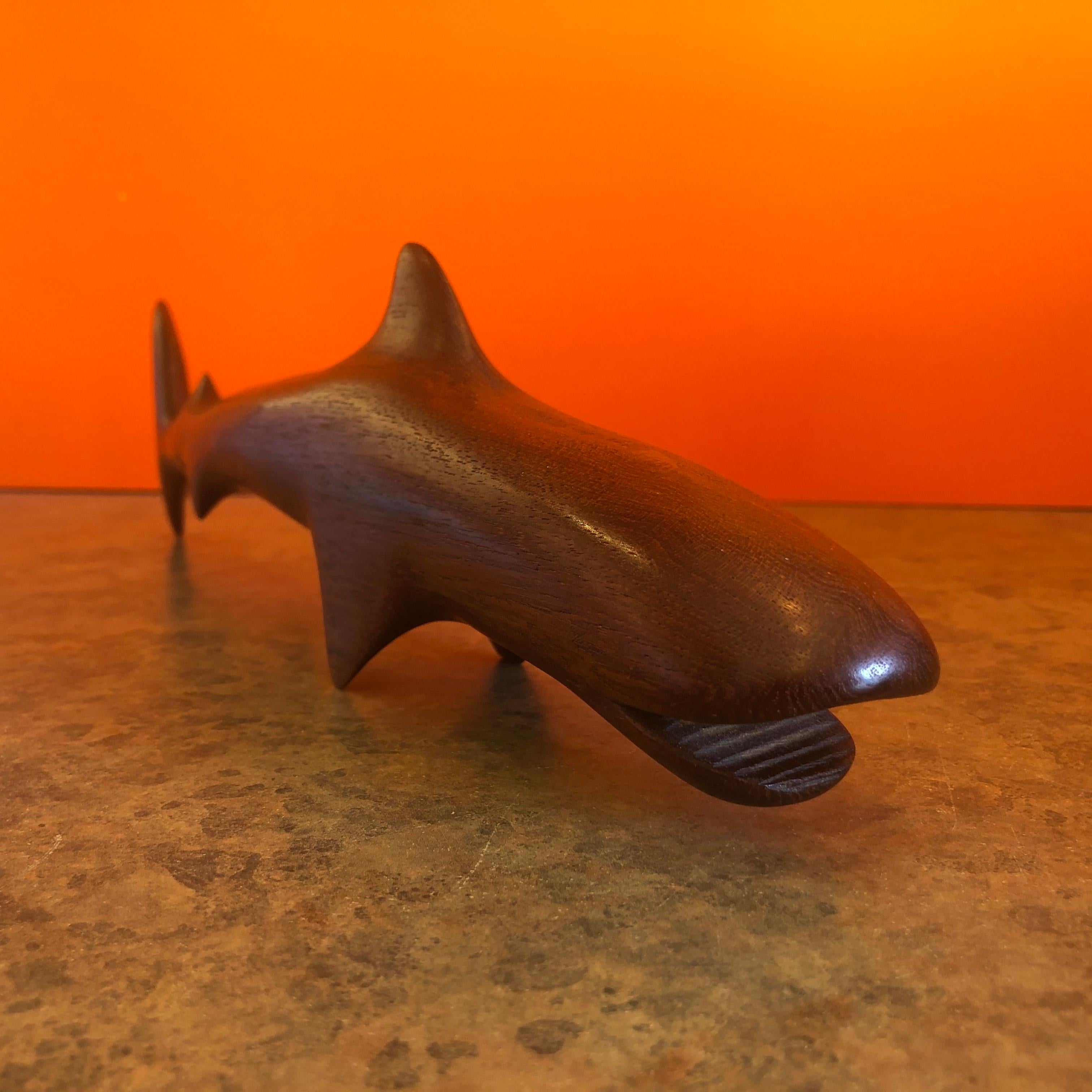 Midcentury Minimalist Shark Carving / Sculpture in Teak In Good Condition In San Diego, CA