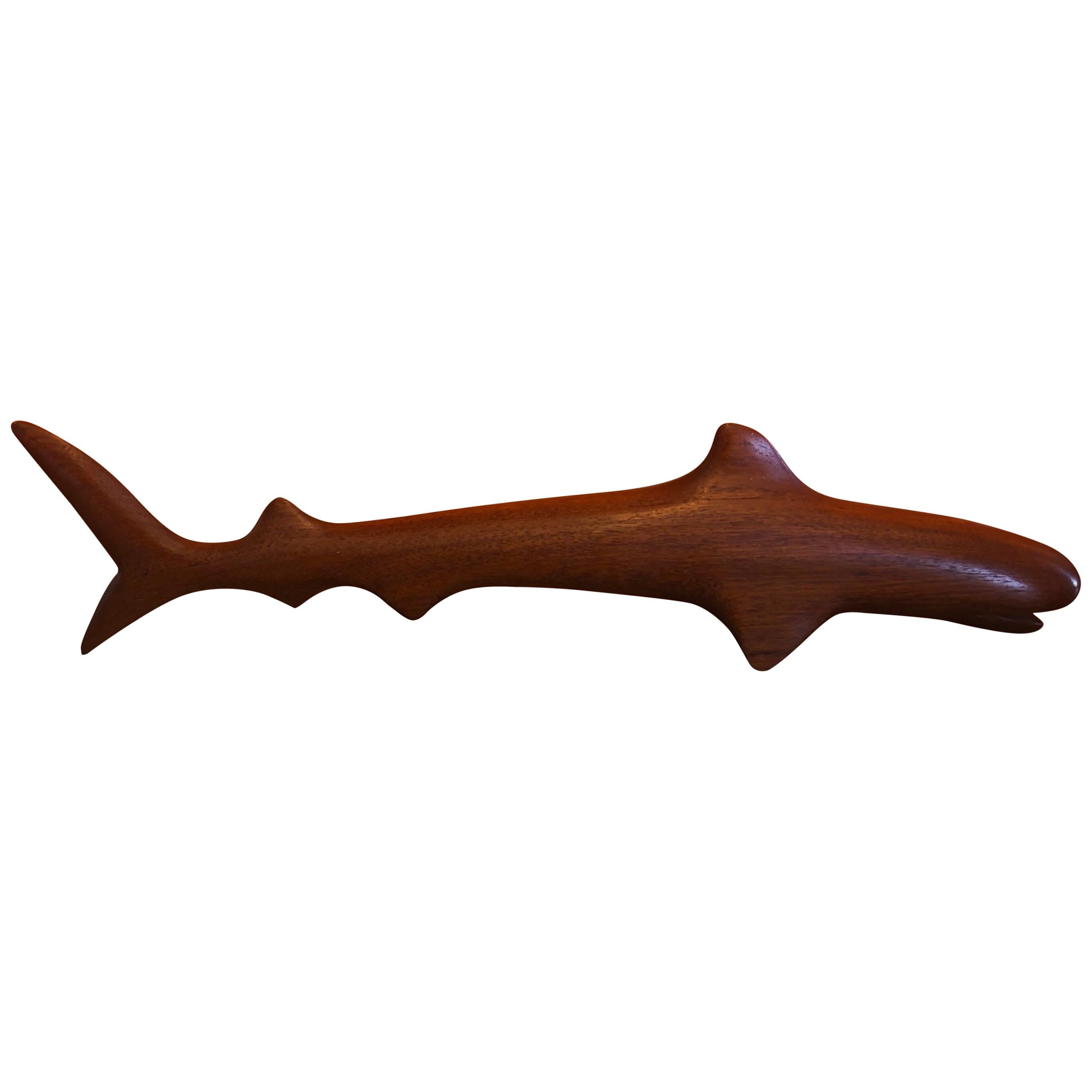 Midcentury Minimalist Shark Carving / Sculpture in Teak