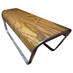 Mid-Century Minimalist Steamed Edge Ash Wood Bench with Metal Base