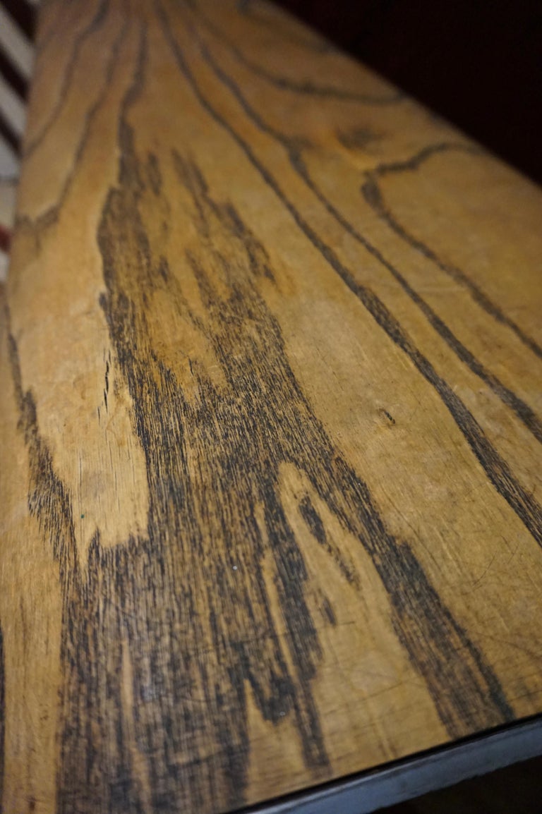 MidCentury Minimalist Steamed Edge Limba Wood Bench with Metal Base