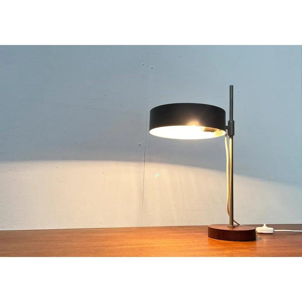Mid-Century Modern Lampe de table minimaliste du milieu du siècle avec base en placage de teck, années 1960 en vente