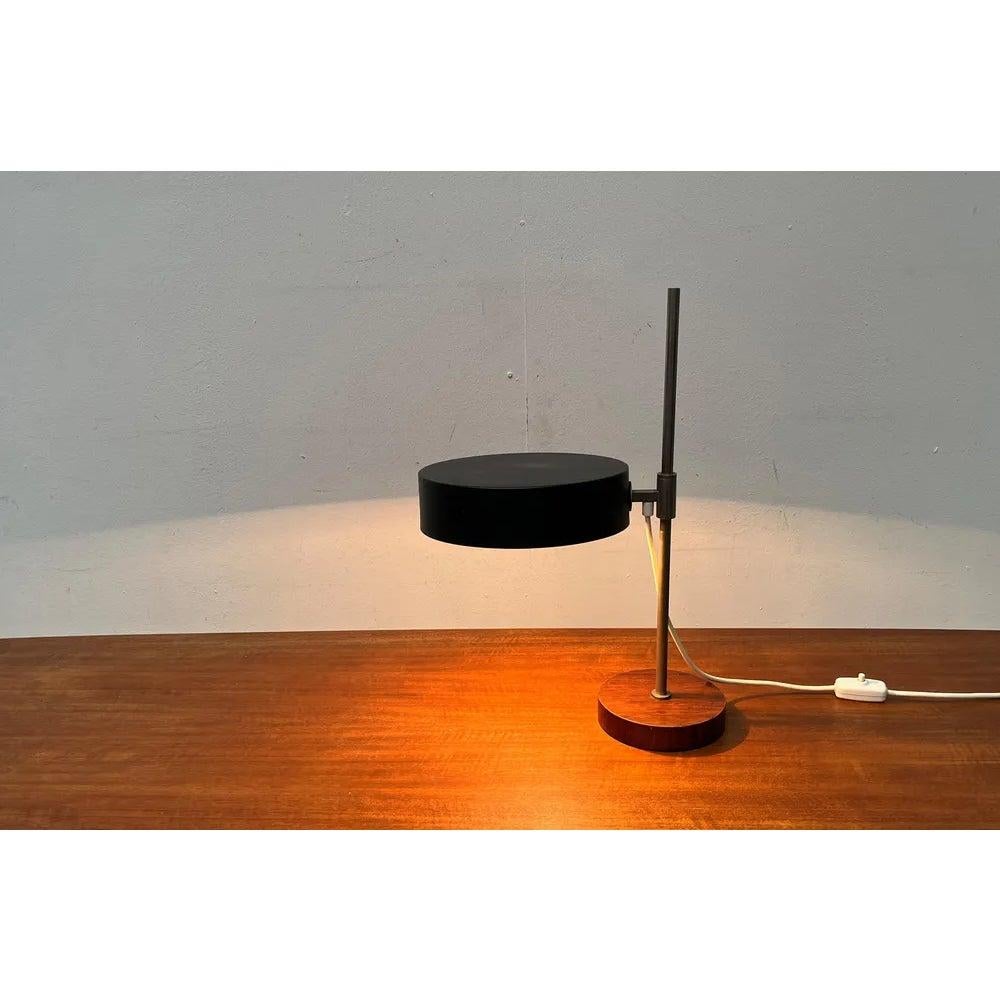 Métal Lampe de table minimaliste du milieu du siècle avec base en placage de teck, années 1960 en vente