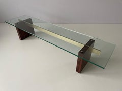 Mid-century Minimalist Thick Glass Center Table Rosewod Legs, 1960s, Germany