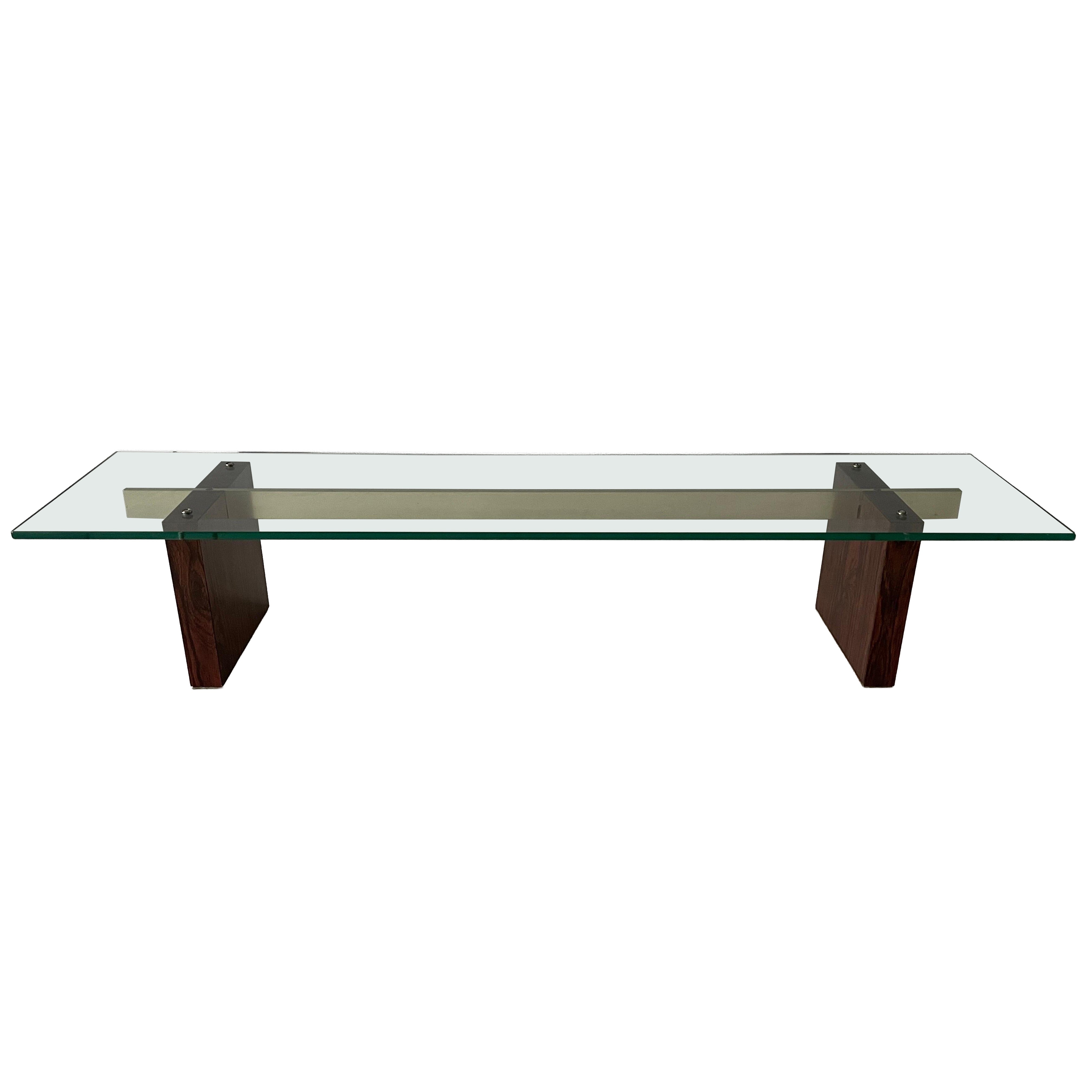 Mid-century Minimalist Thick Glass Center Table Rosewod Legs, 1960s, Germany For Sale