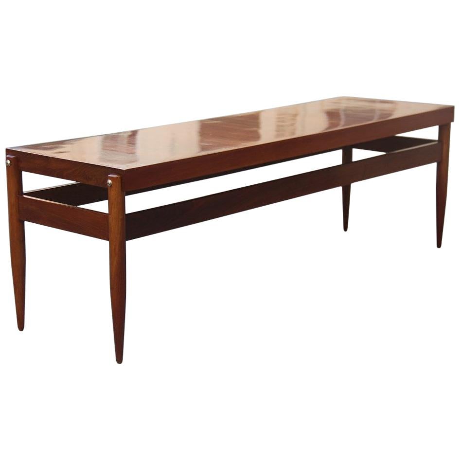 Midcentury Minimalist Walnut Brown Rectangular Coffee Table, 1950s For Sale