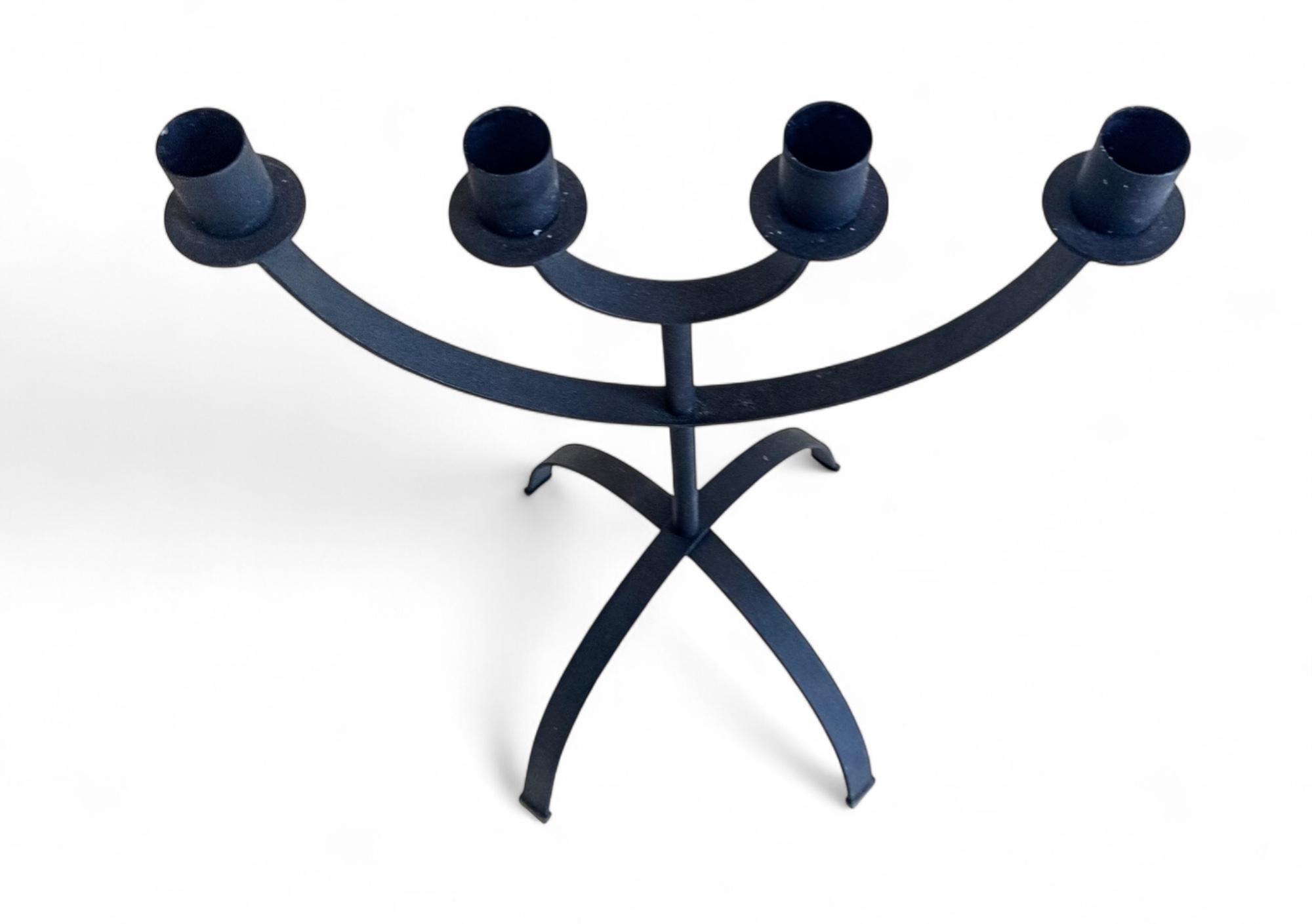 Mid-Century Minimalistic Black Iron Jewish Menorah Candelabra For Sale 2