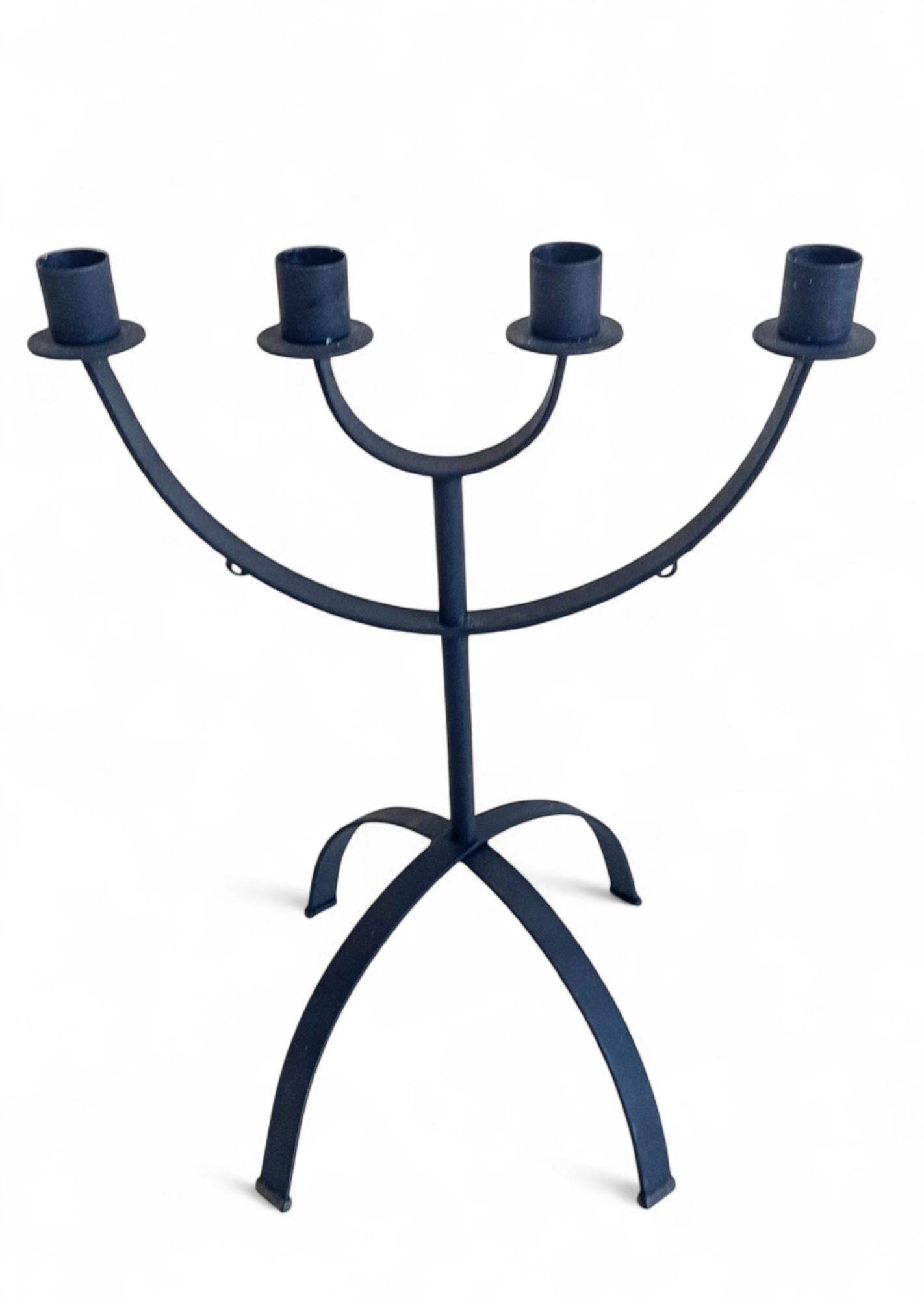 Mid-Century Minimalistic Black Iron Jewish Menorah Candelabra For Sale 3