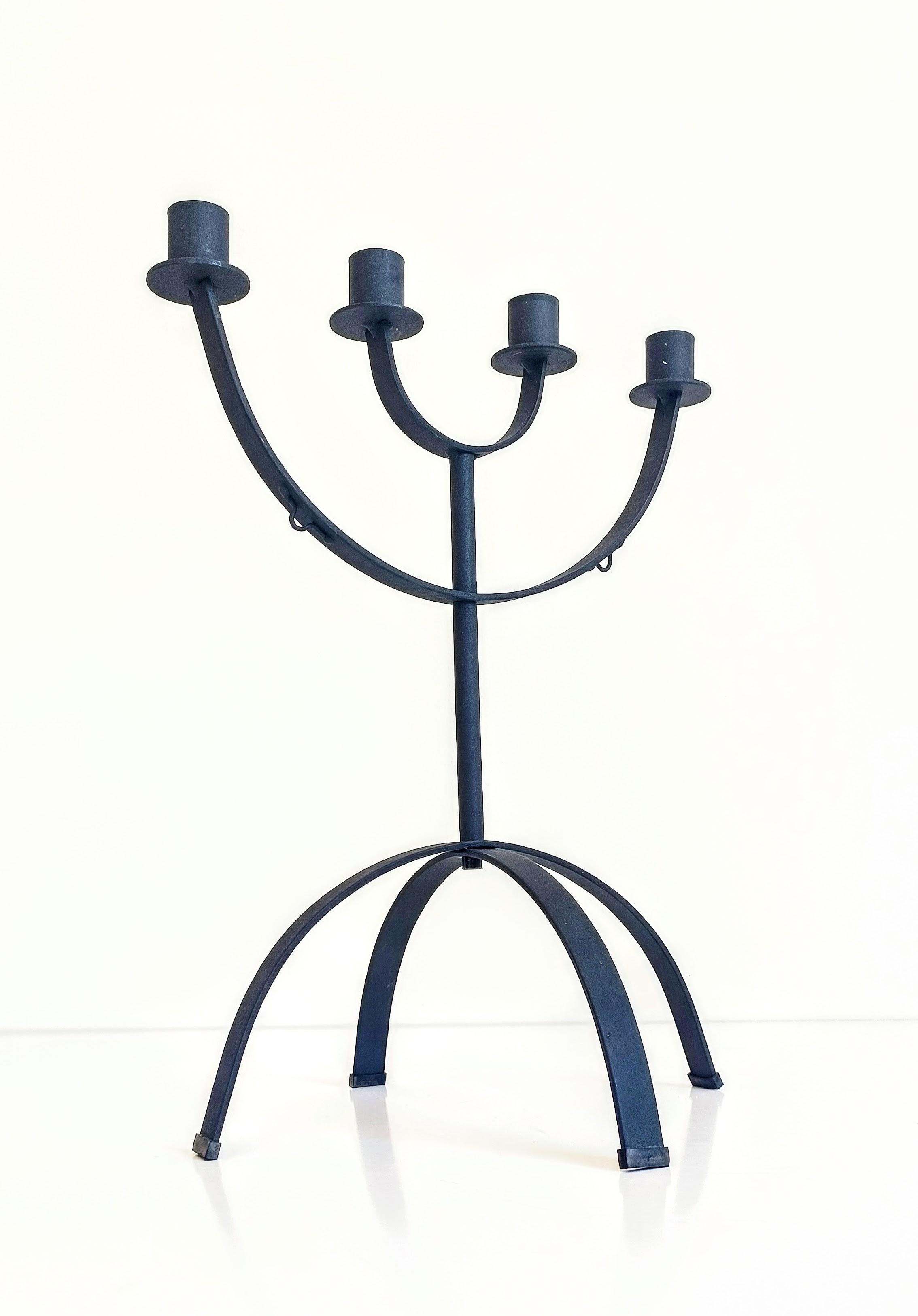 Mid-Century Minimalistic Black Iron Jewish Menorah Candelabra For Sale 4