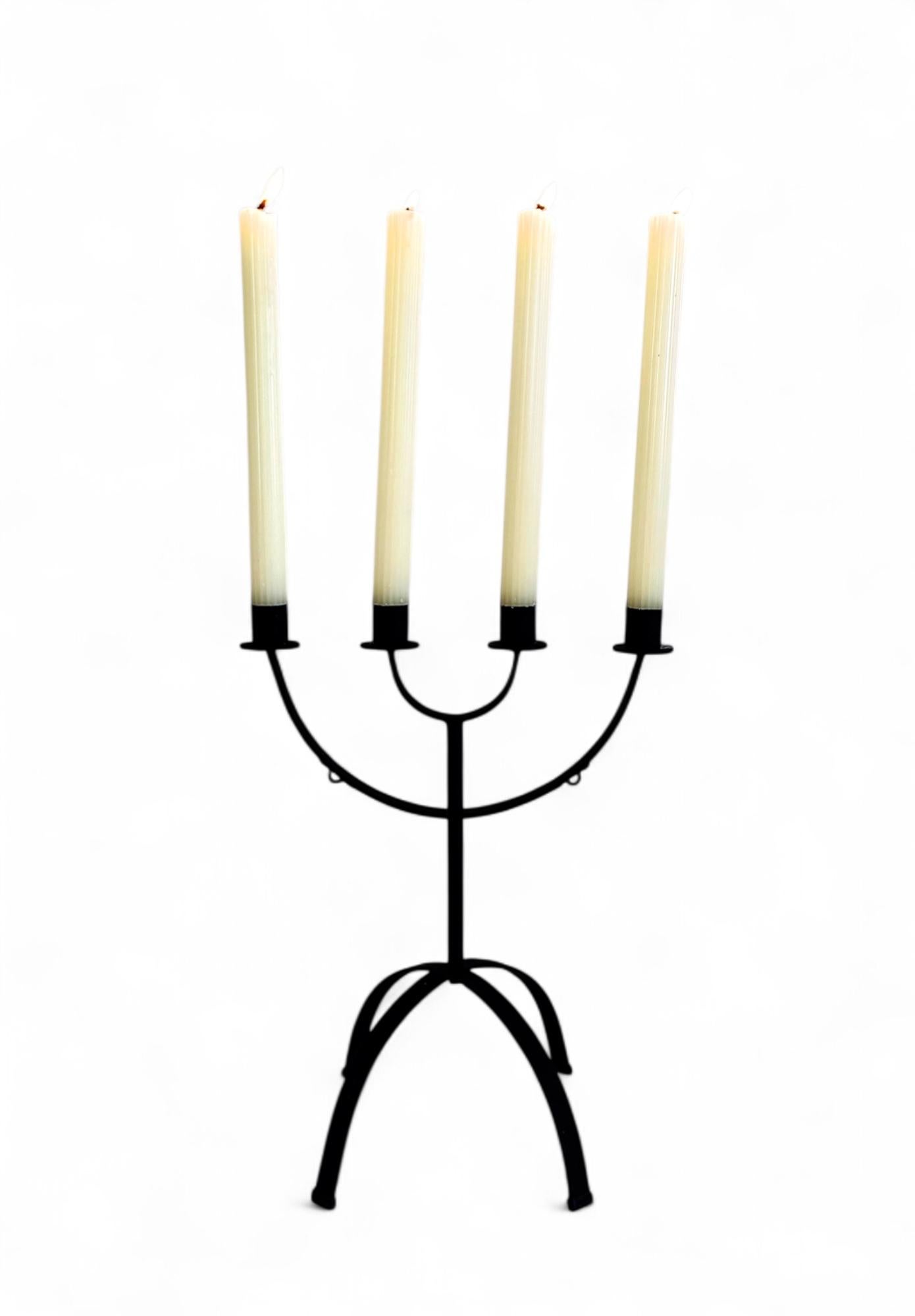 Mid-Century Minimalistic Black Iron Jewish Menorah Candelabra For Sale 5