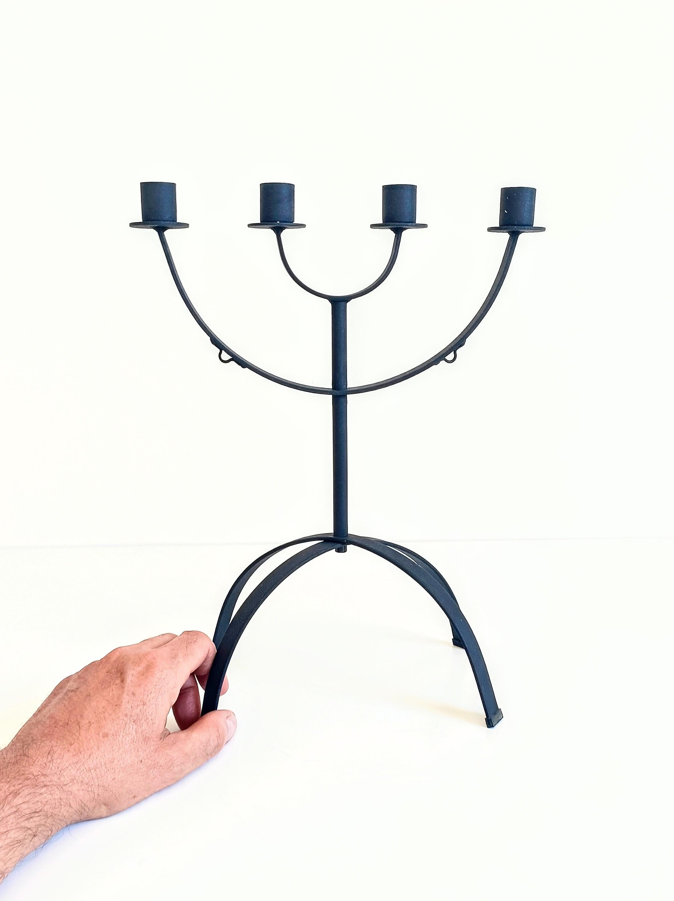 Mid-Century Minimalistic Black Iron Jewish Menorah Candelabra For Sale 6