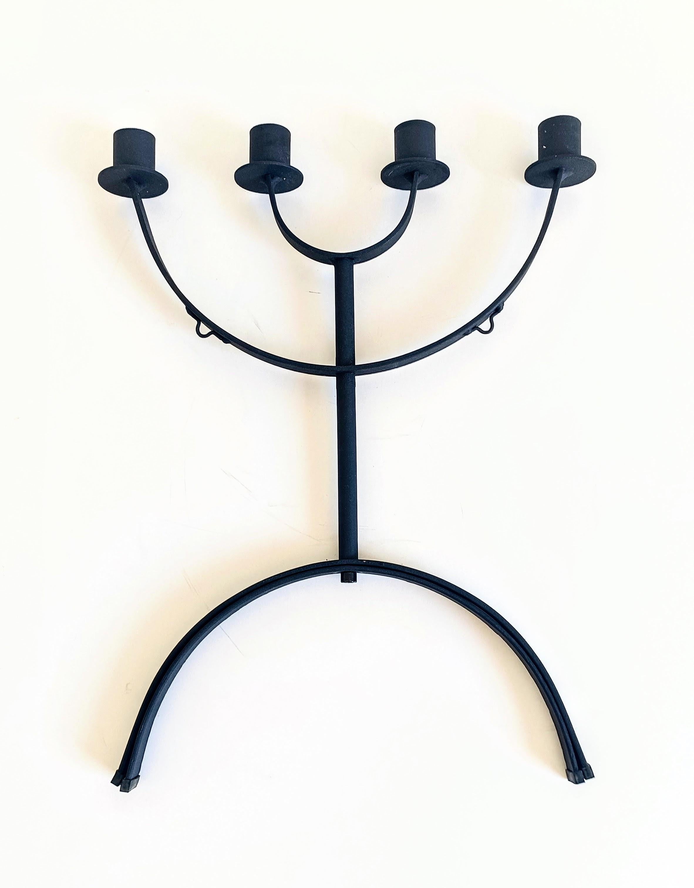 Mid-Century Minimalistic Black Iron Jewish Menorah Candelabra For Sale 7
