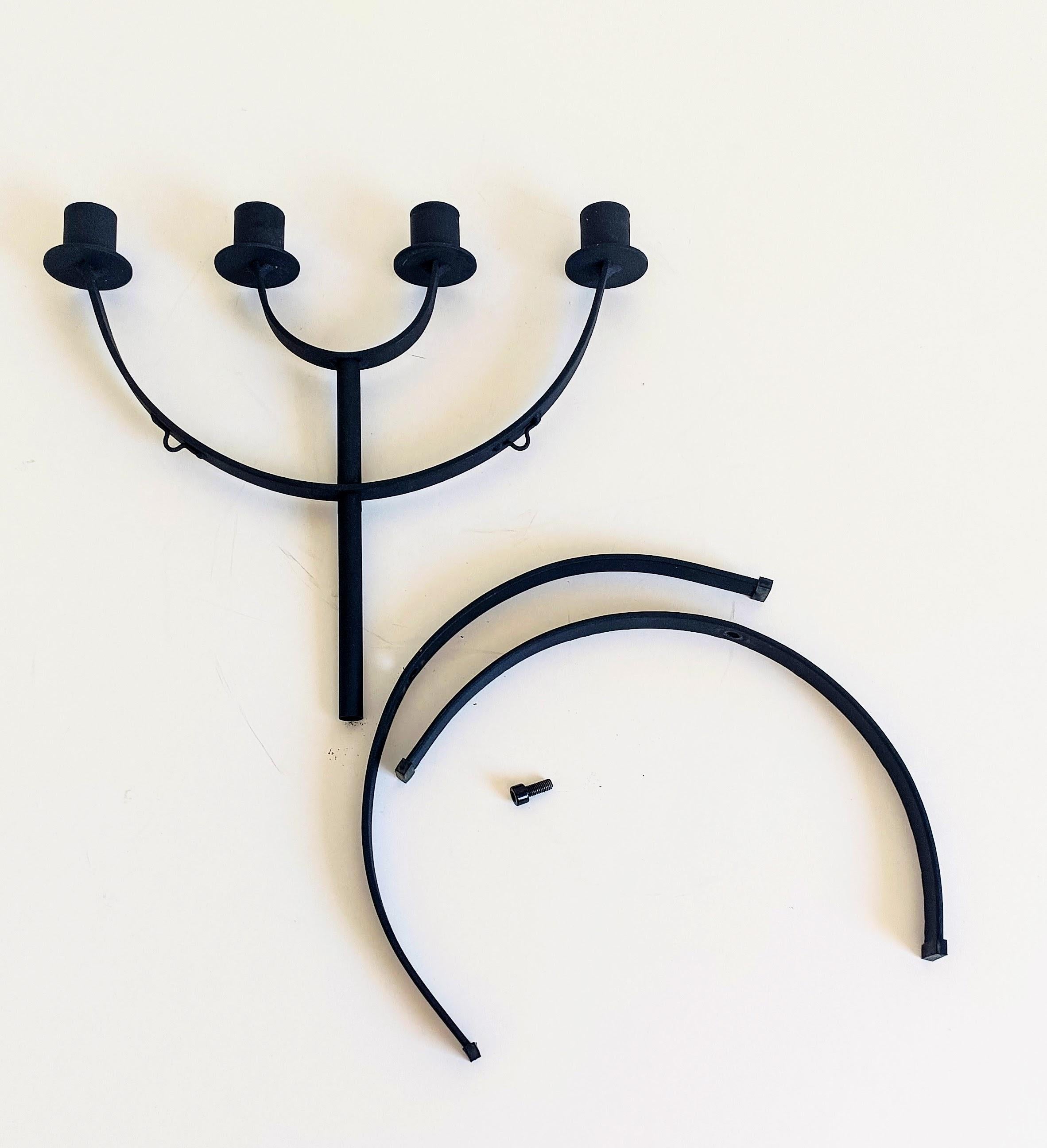 Mid-Century Minimalistic Black Iron Jewish Menorah Candelabra For Sale 8