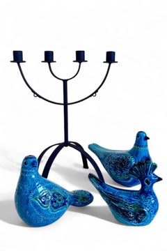 Mid-Century Minimalistic Black Wrought Iron Menorah Candelabra