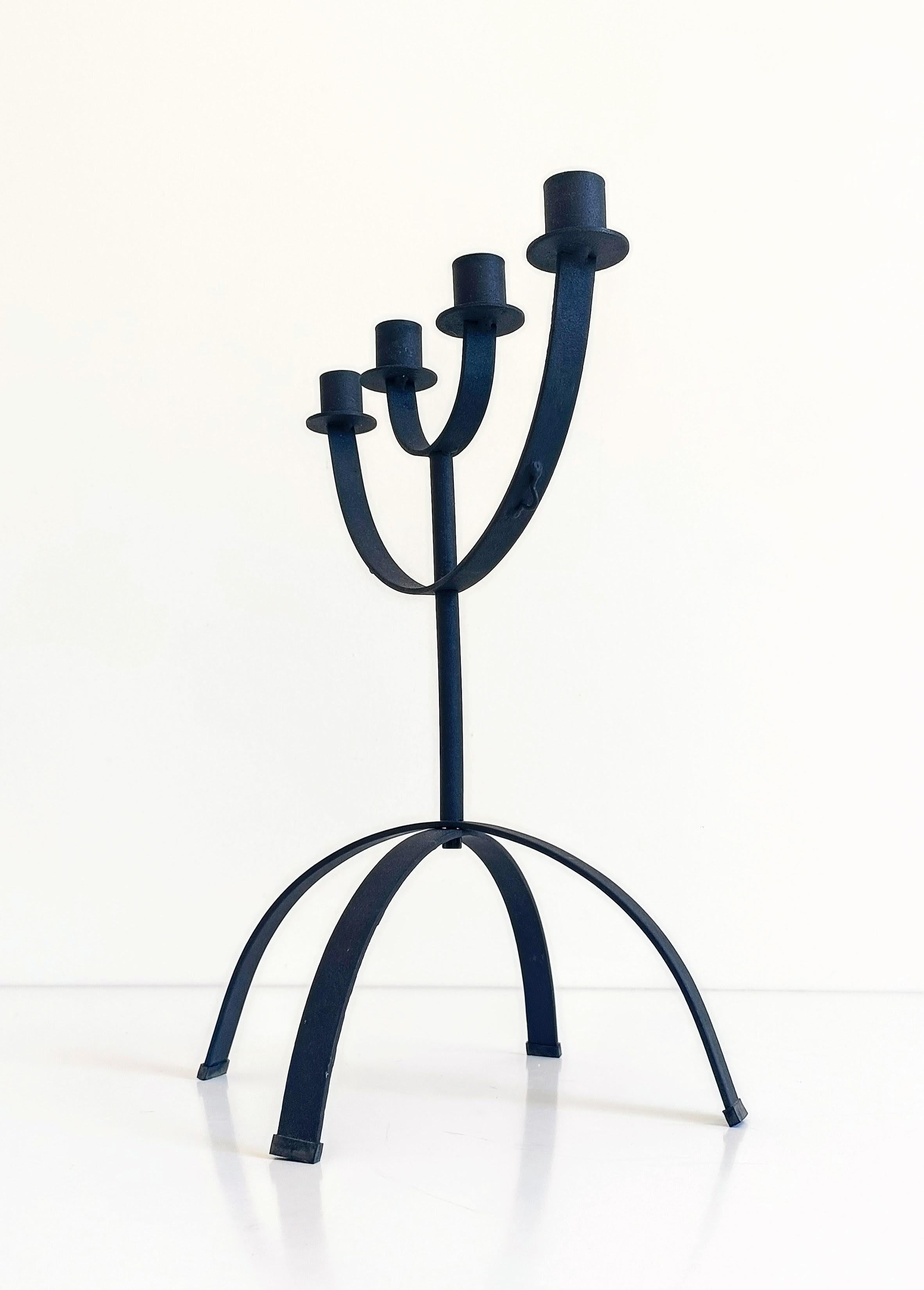 Mid-Century Modern Mid-Century Minimalistic Black Iron Jewish Menorah Candelabra For Sale