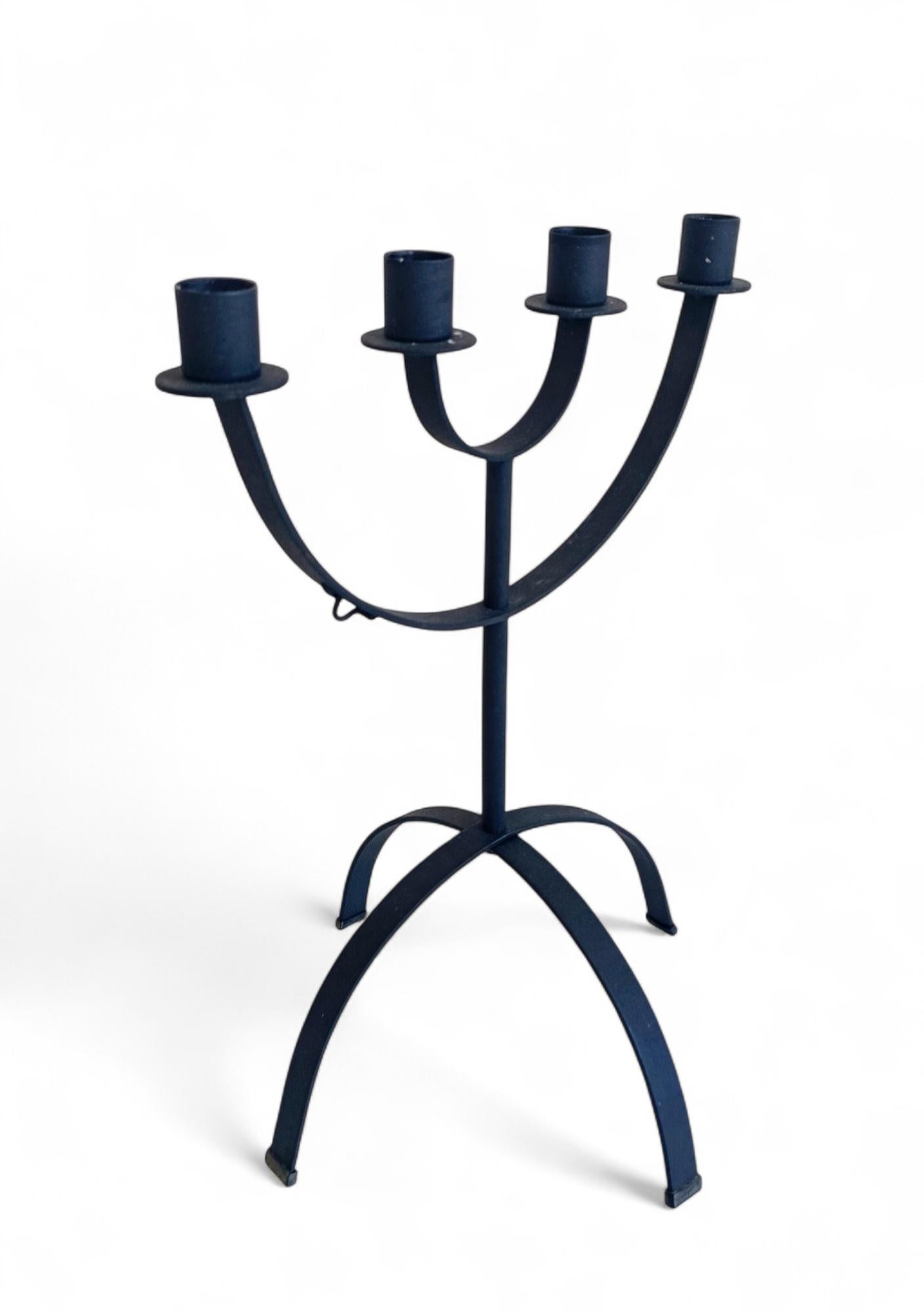Hand-Crafted Mid-Century Minimalistic Black Iron Jewish Menorah Candelabra For Sale