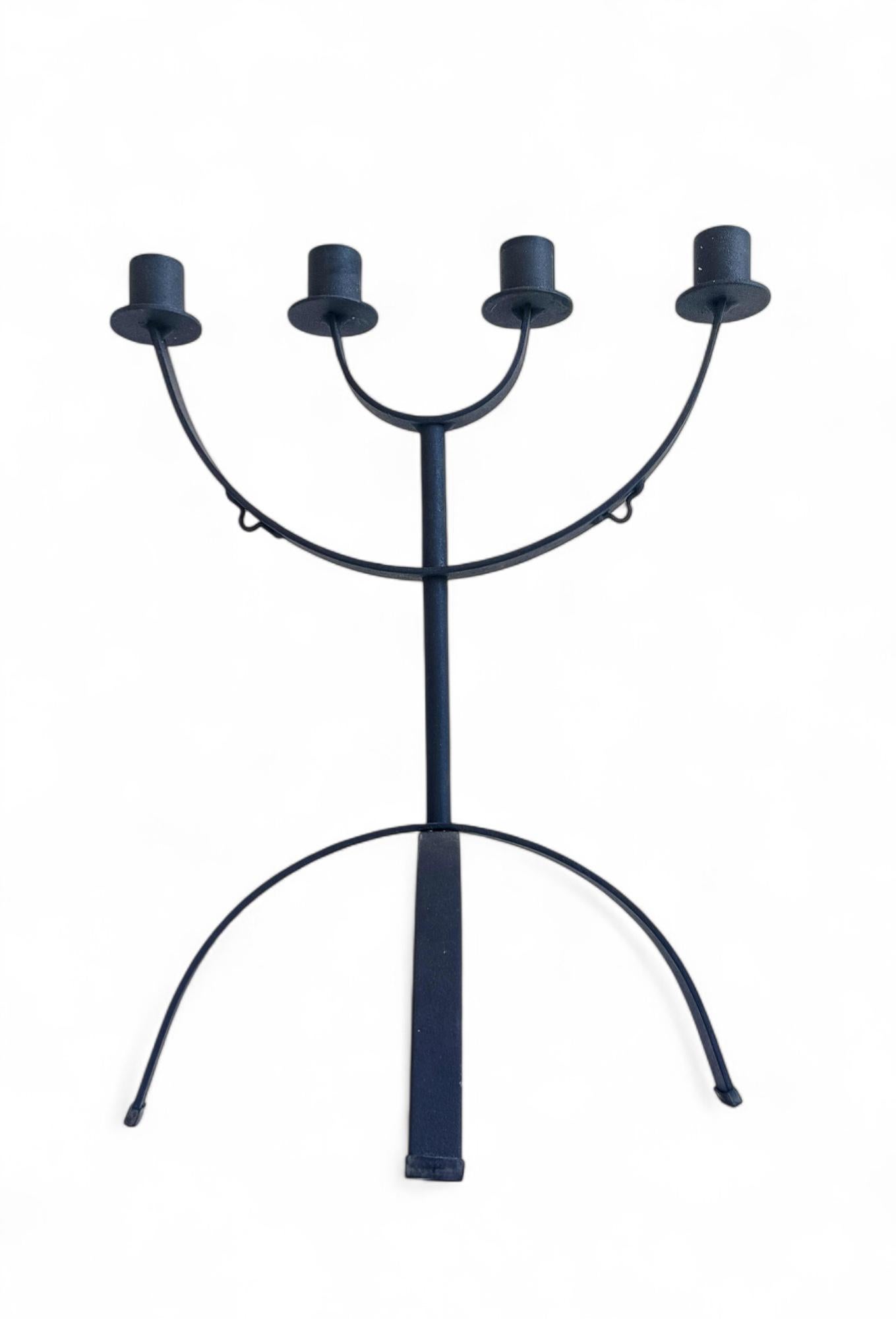 Mid-Century Minimalistic Black Iron Jewish Menorah Candelabra In Excellent Condition For Sale In Valencia, VC