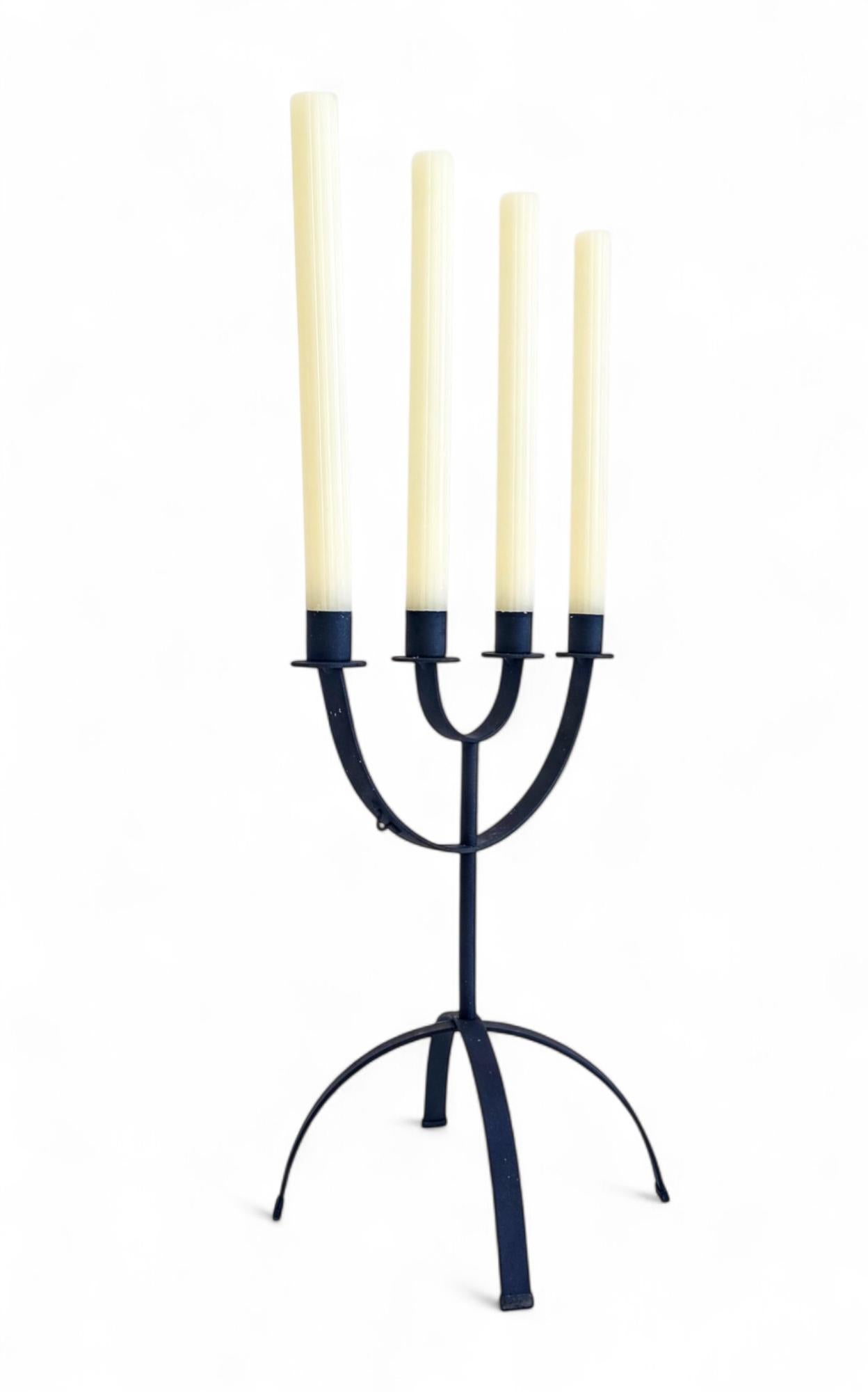 Metal Mid-Century Minimalistic Black Iron Jewish Menorah Candelabra For Sale