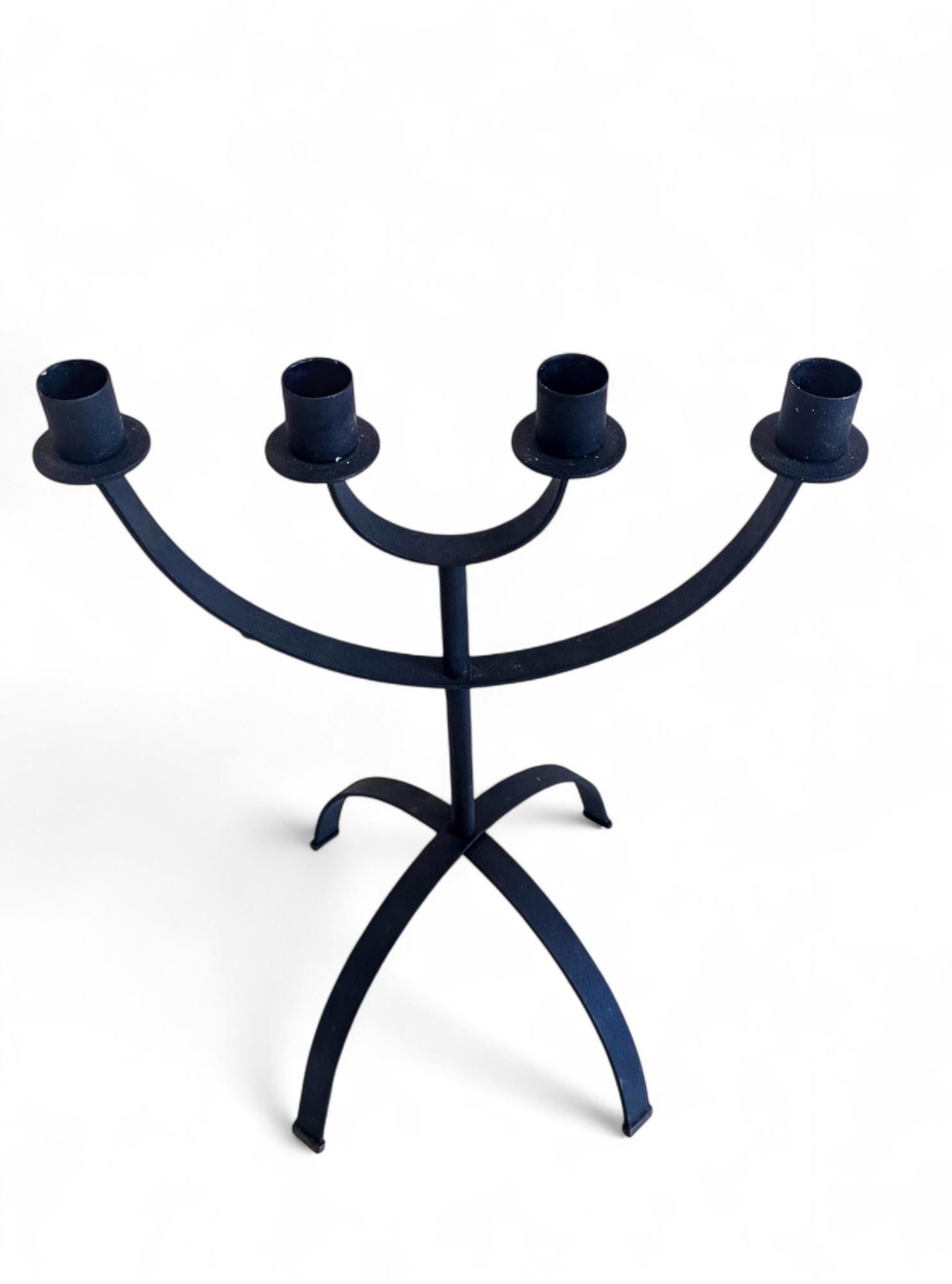 Mid-Century Minimalistic Black Iron Jewish Menorah Candelabra For Sale 1