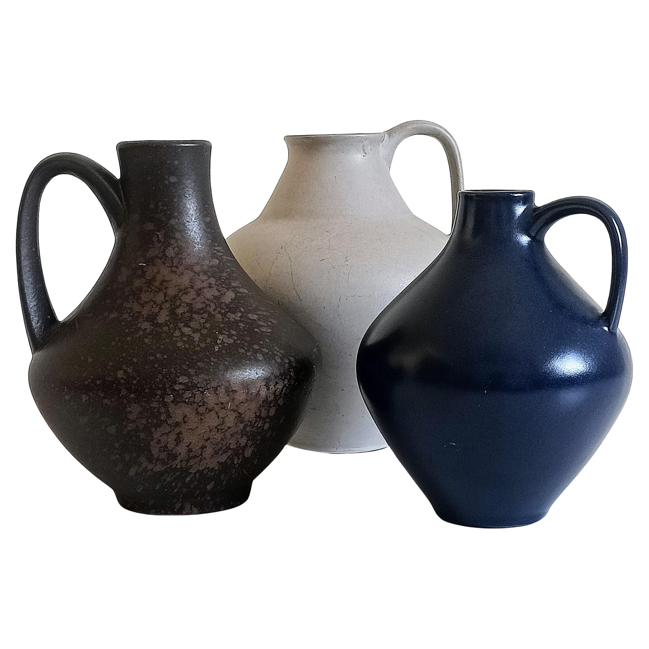 Mid-Century Modern Mid-Century Minimalistic West German Pottery Signed Set of Vases by Van Daalen For Sale