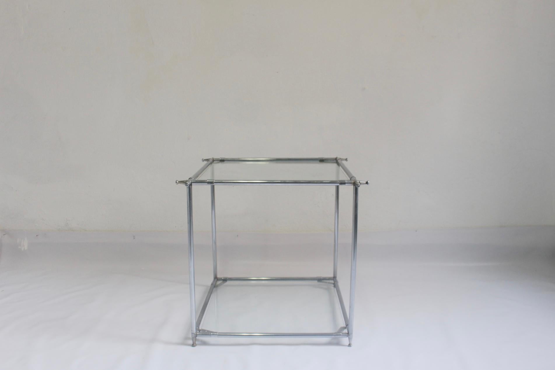 Light Minimalist square side table with 2 clear glass tiers, circa 1960s.
  